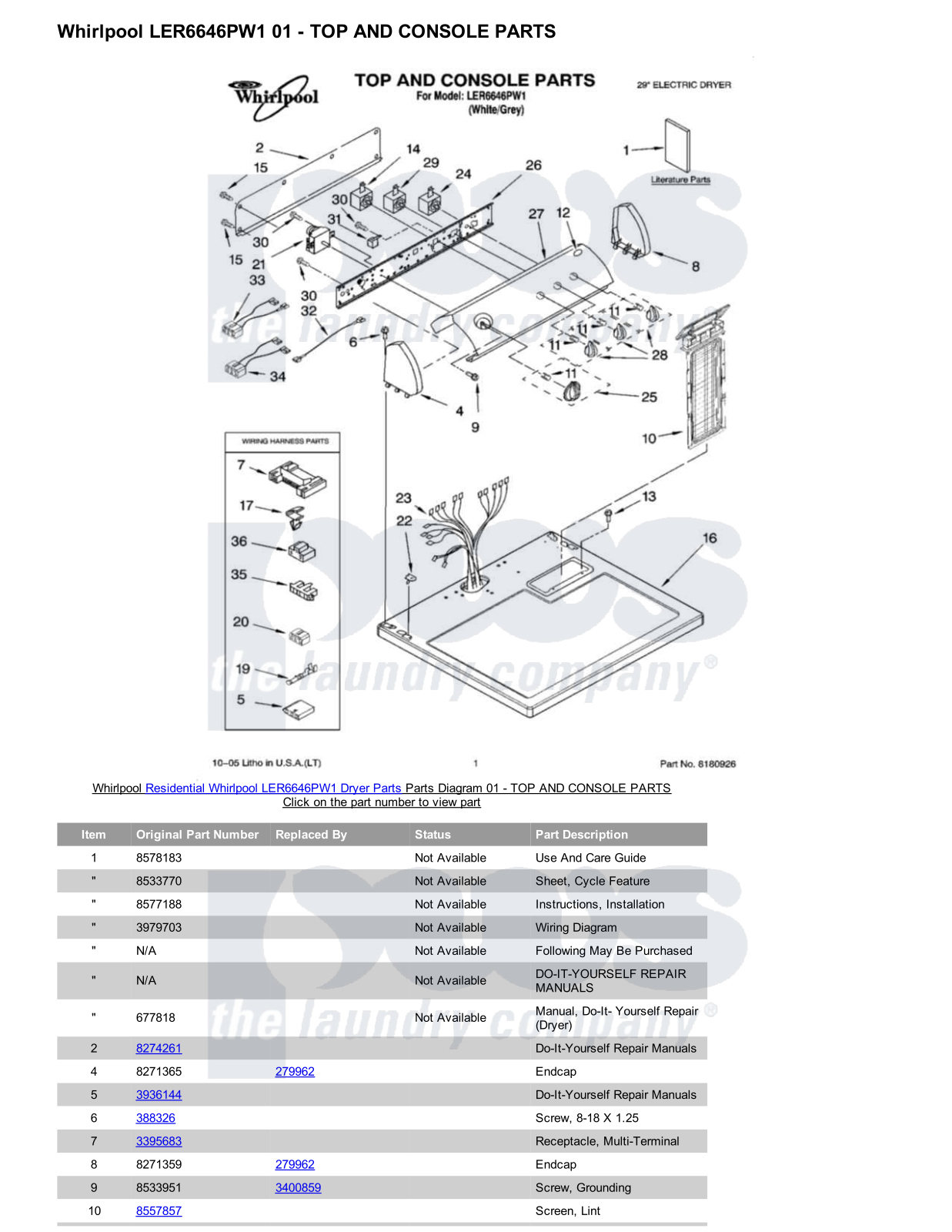 Whirlpool LER6646PW1 Parts Diagram