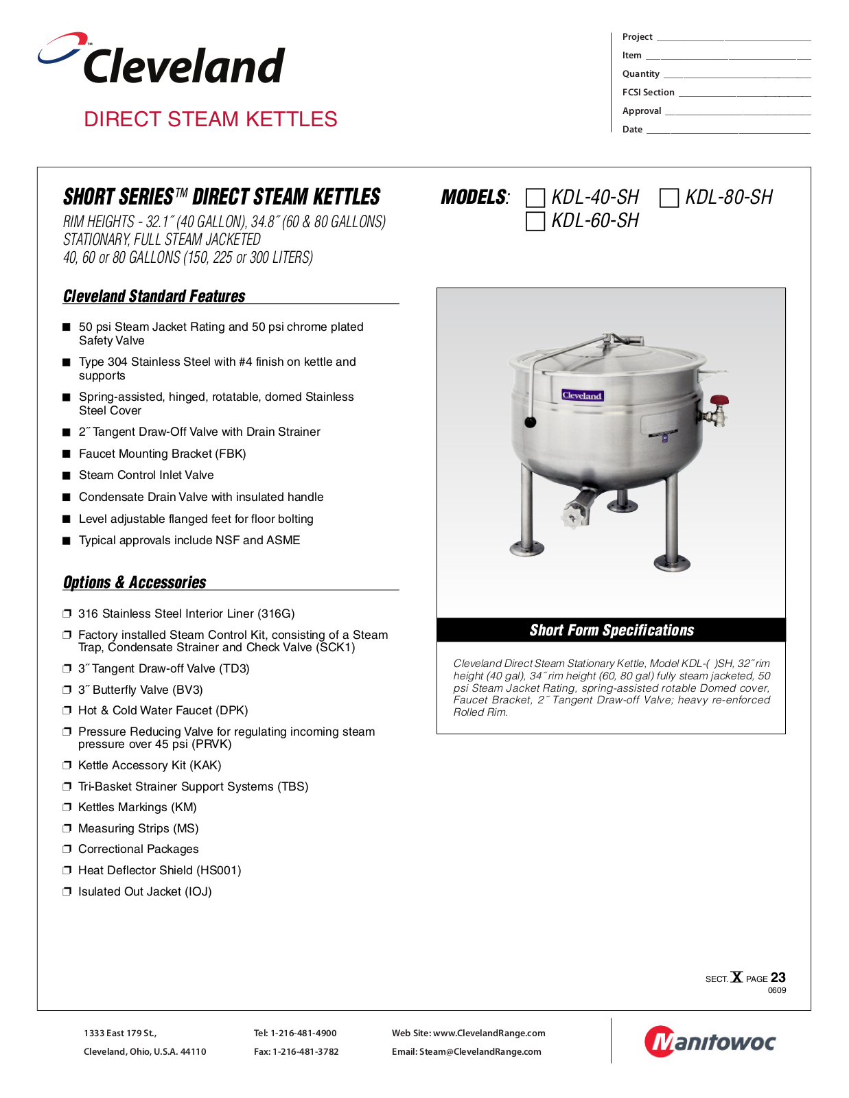 Cleveland KDL-40-SH User Manual