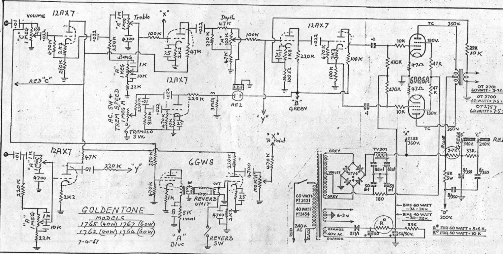 Goldentone 1762, 1764, 1765, 1767 schematic