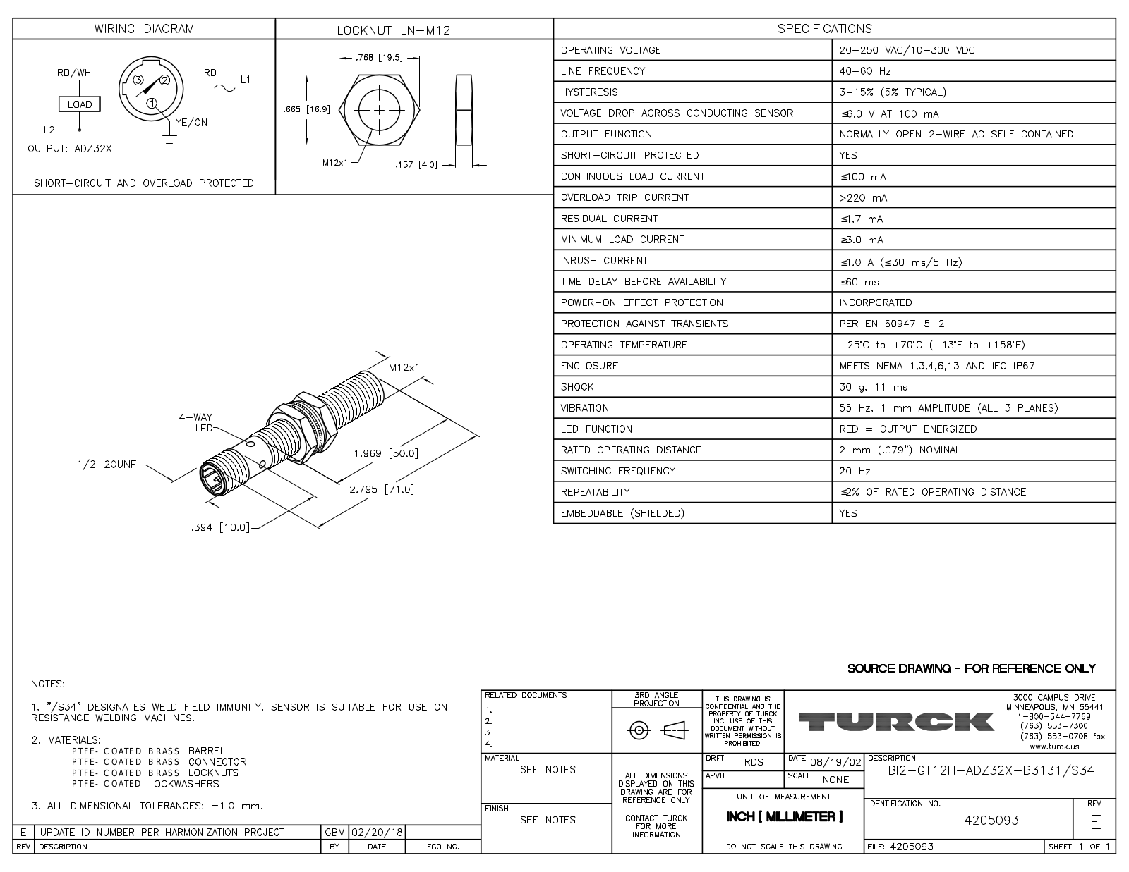 Turck BI2-GT12H-ADZ32X-B3131S34 Data Sheet