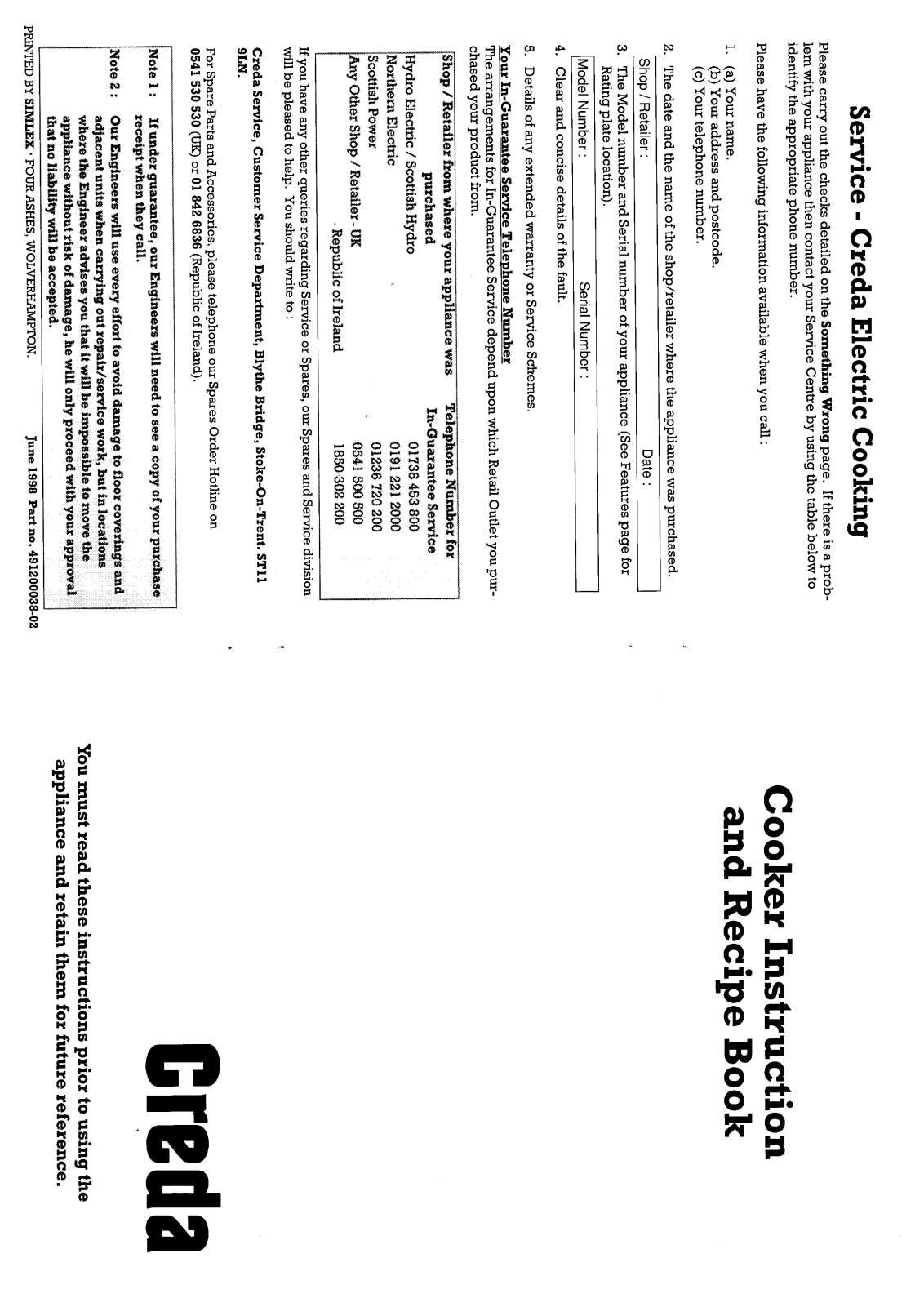 Creda HB49145 User Manual