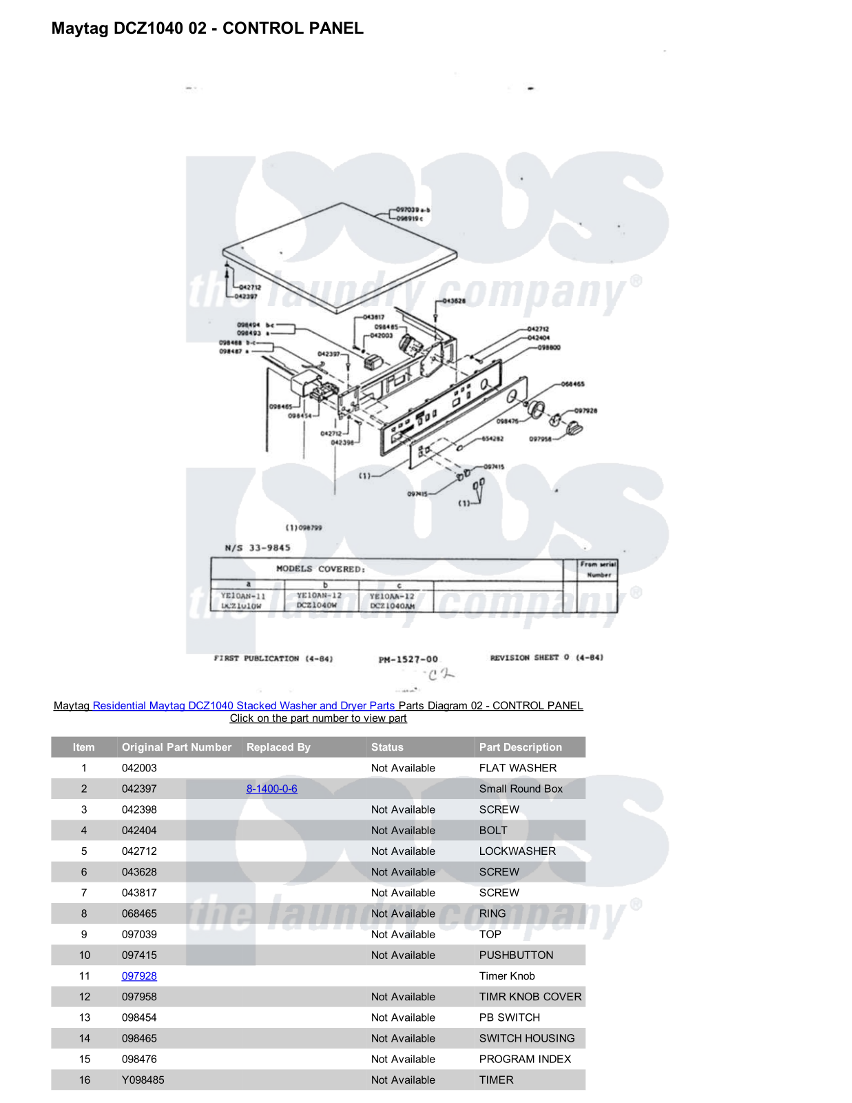 Maytag DCZ1040 Stacked and Parts Diagram