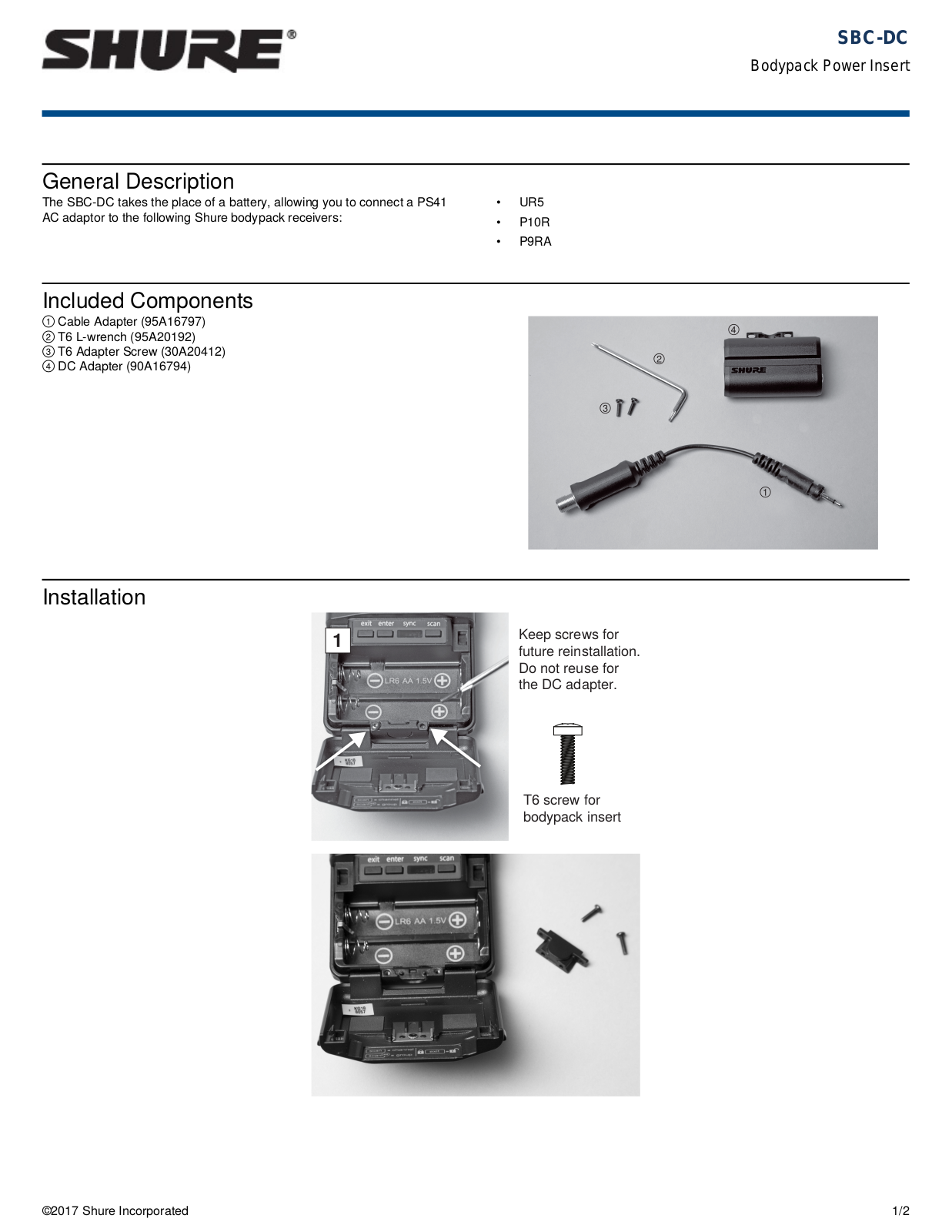 Shure SBCDC903 Data Sheet - ManualMachine.com