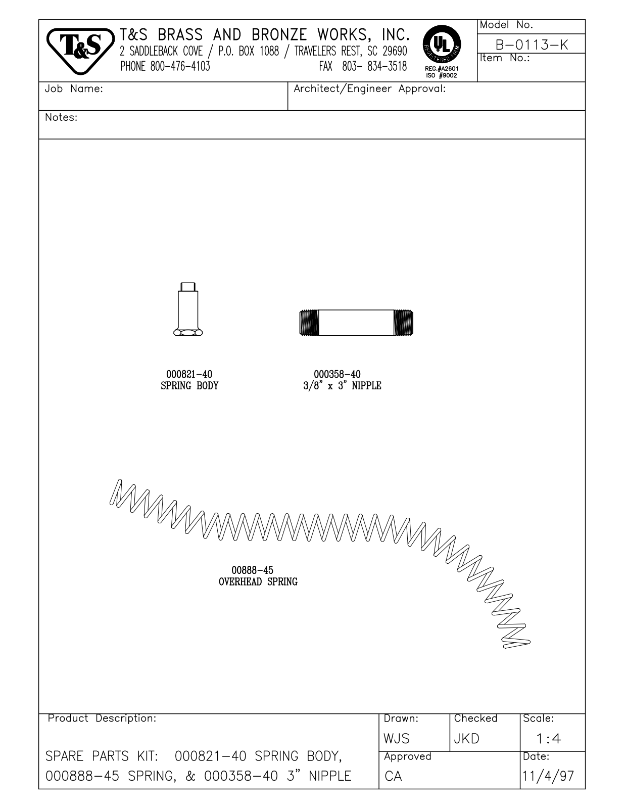 T&S Brass B-0113-K User Manual