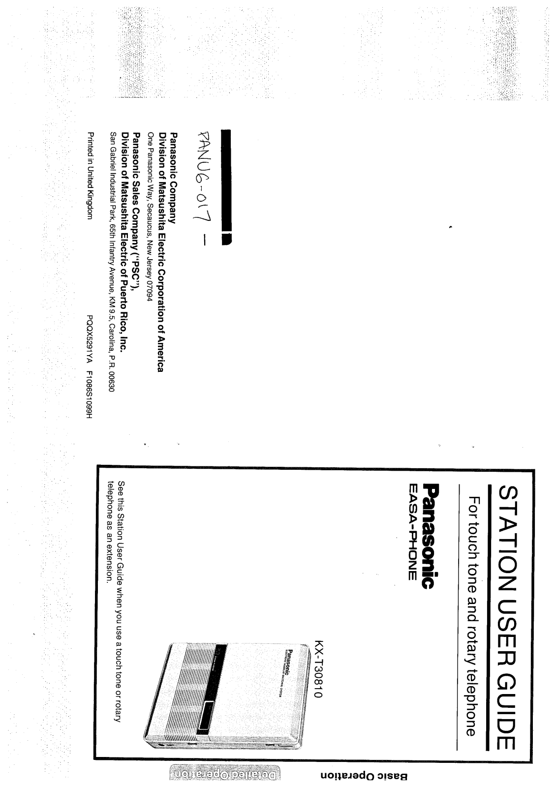 PANASONIC KX-T30810 User Guide