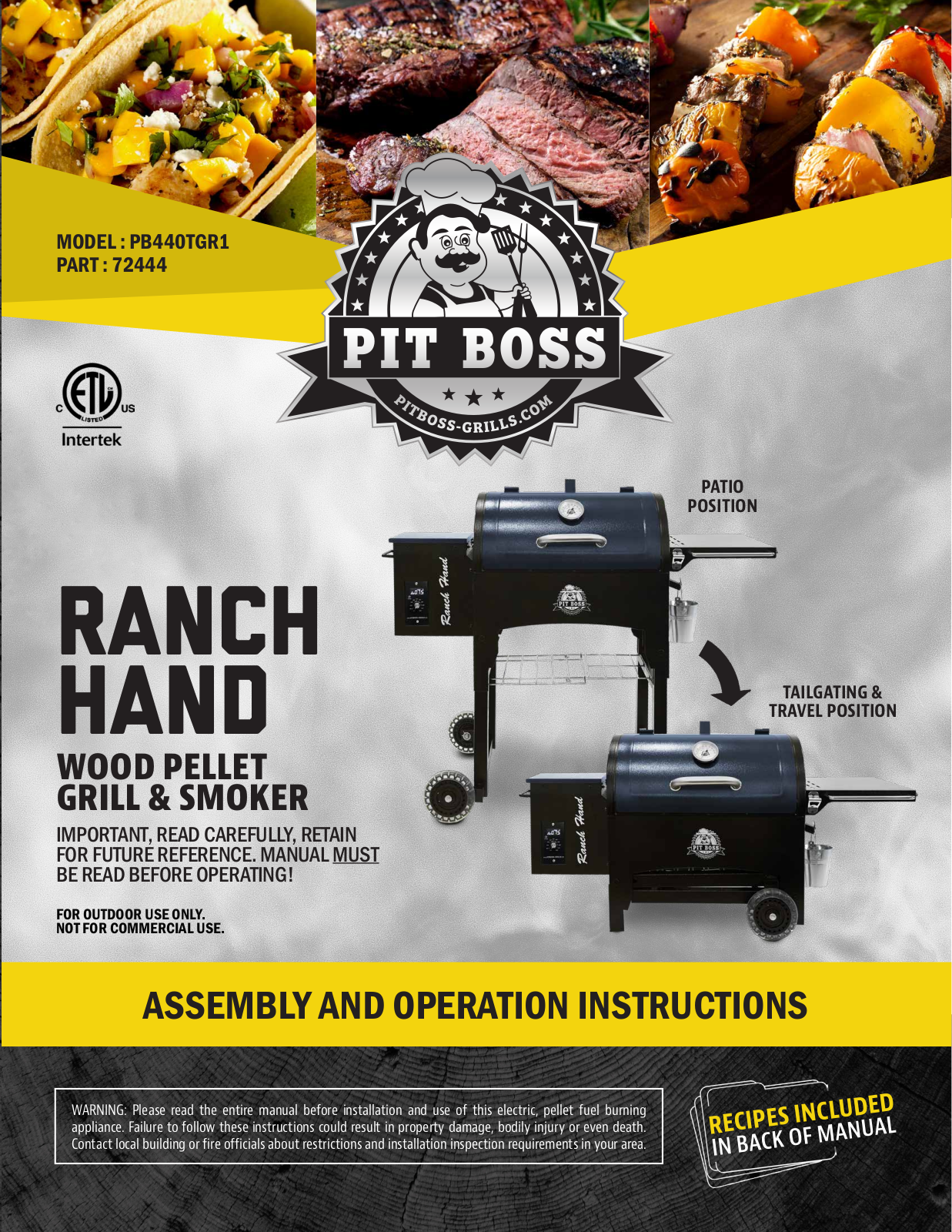 Pit boss PB440TGR1 User Manual