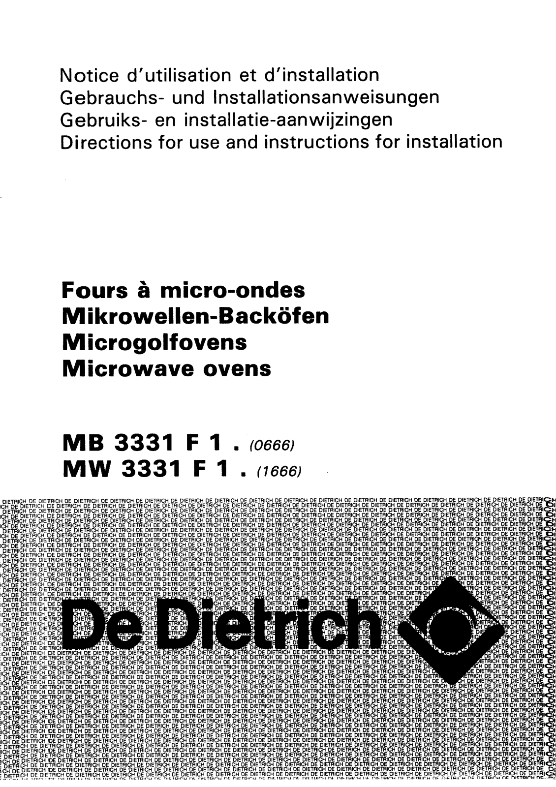 De dietrich MW3331F1, MB3331F1 User Manual