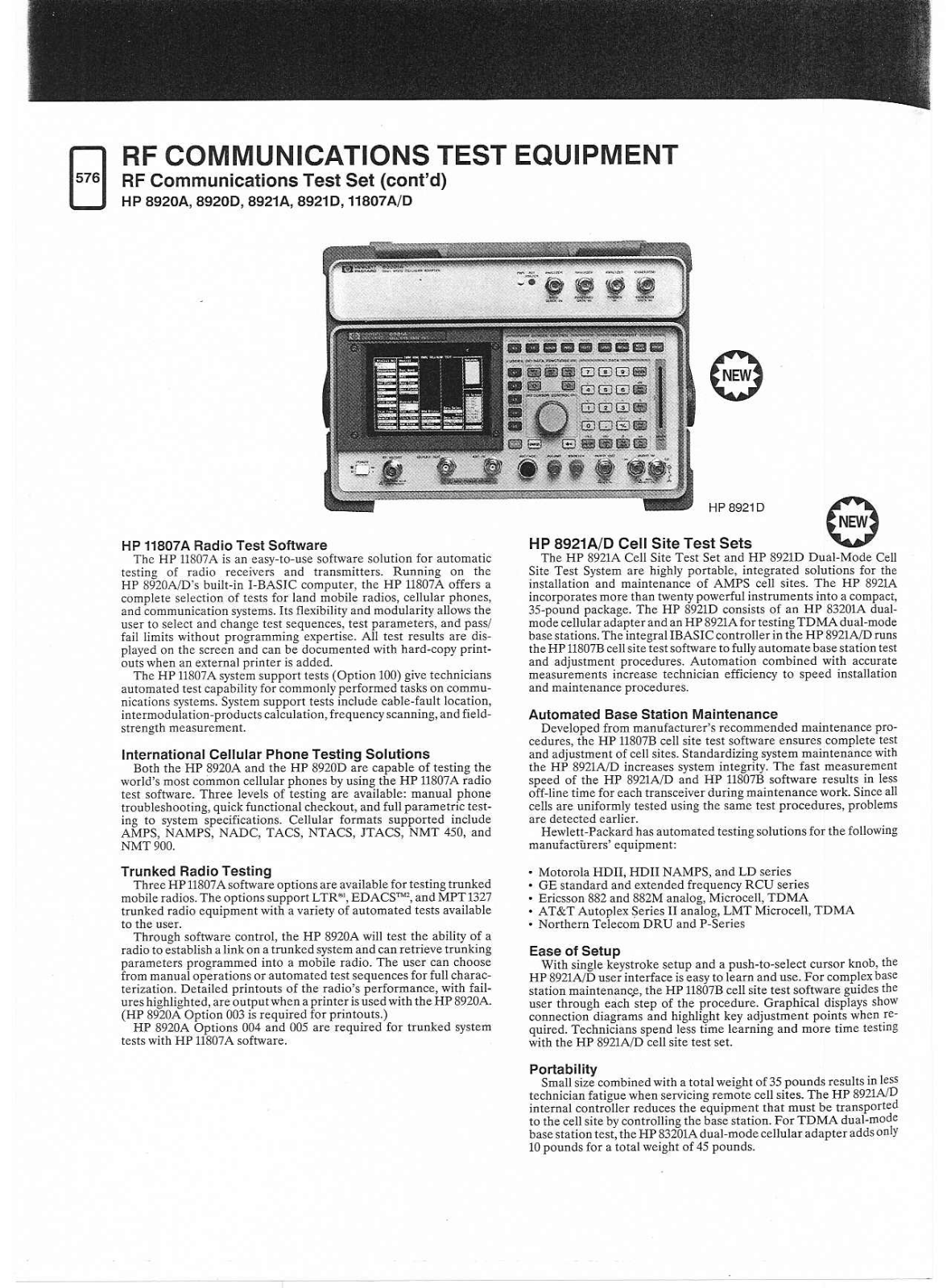 HP 8920A, 8920D, 8921A, 8921D, 11807A User Manual