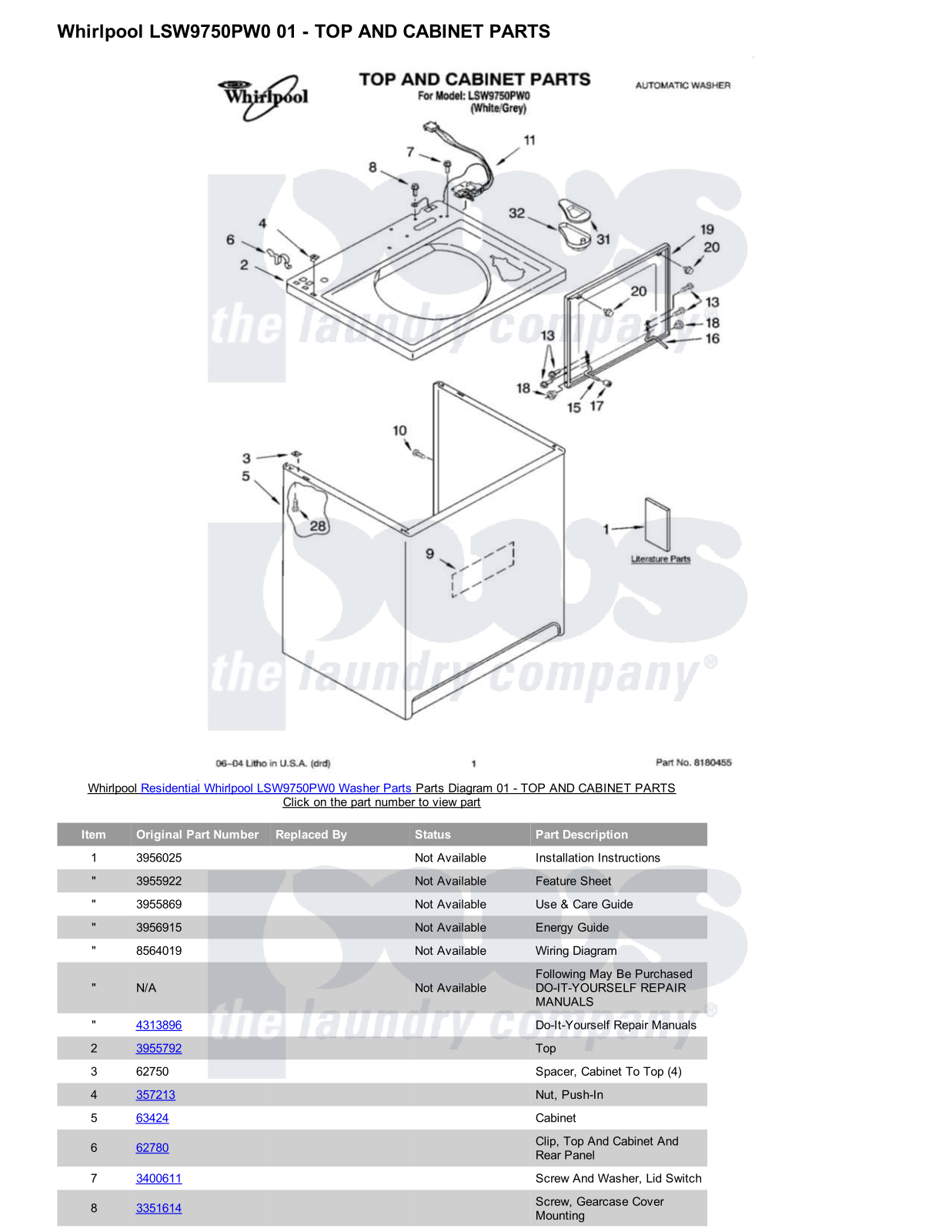 Whirlpool LSW9750PW0 Parts Diagram