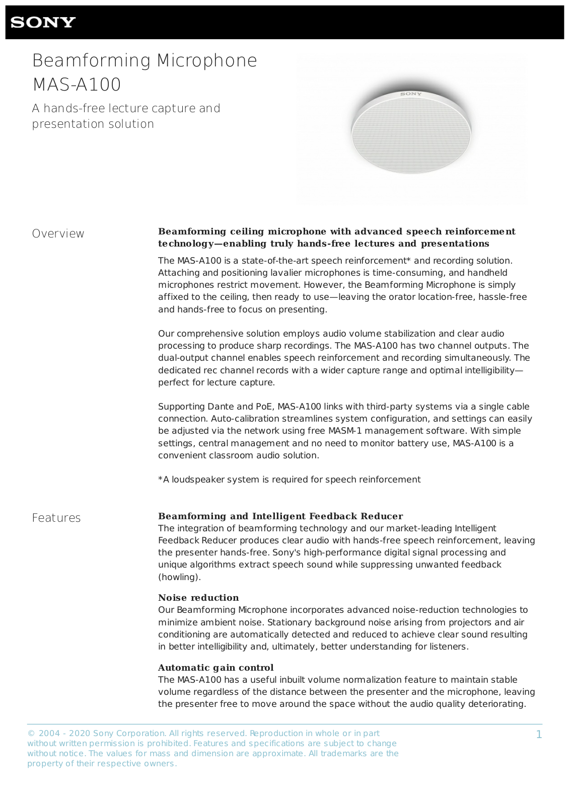 Sony MAS-A100 User Manual