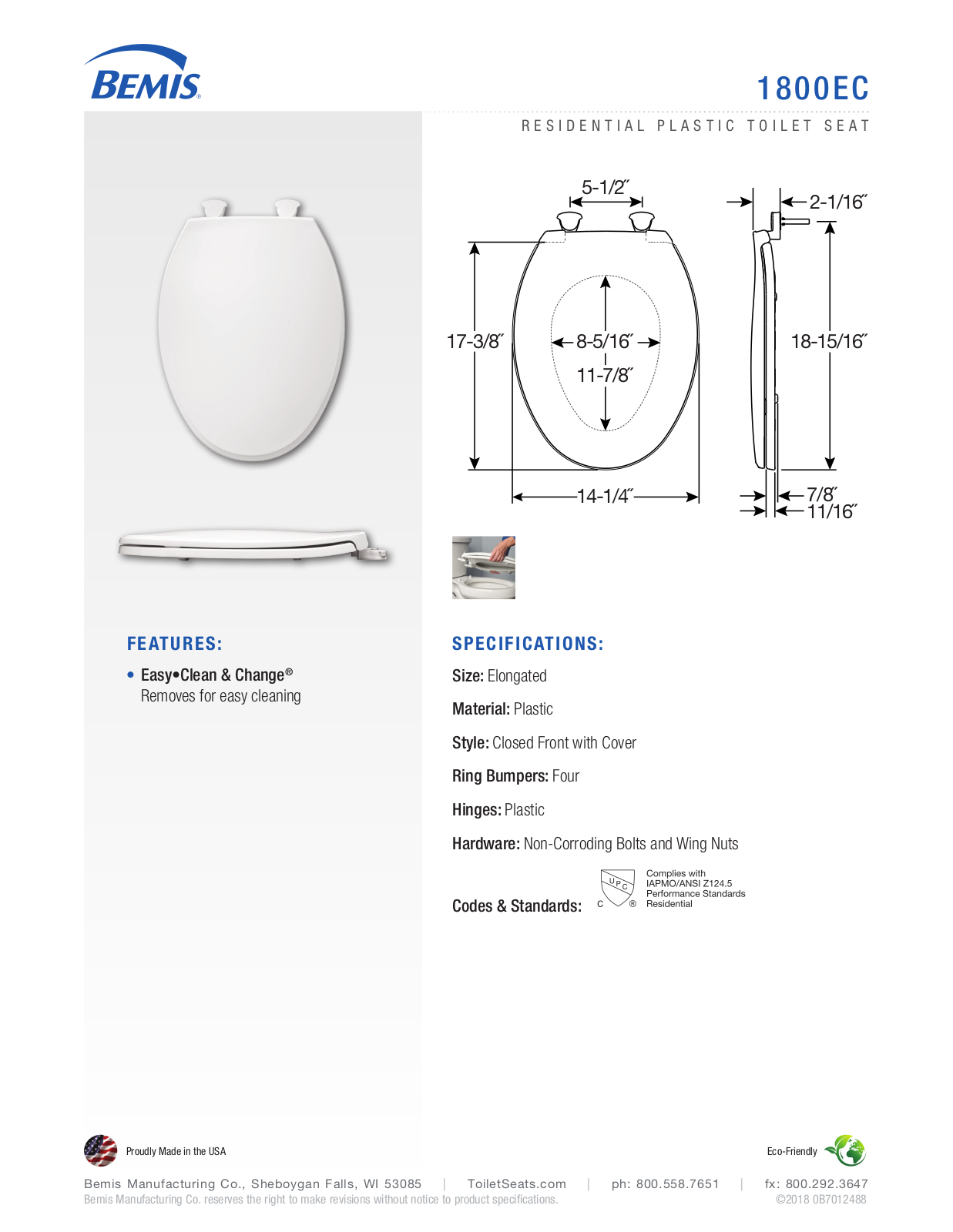Bemis RCH10069 Specifications