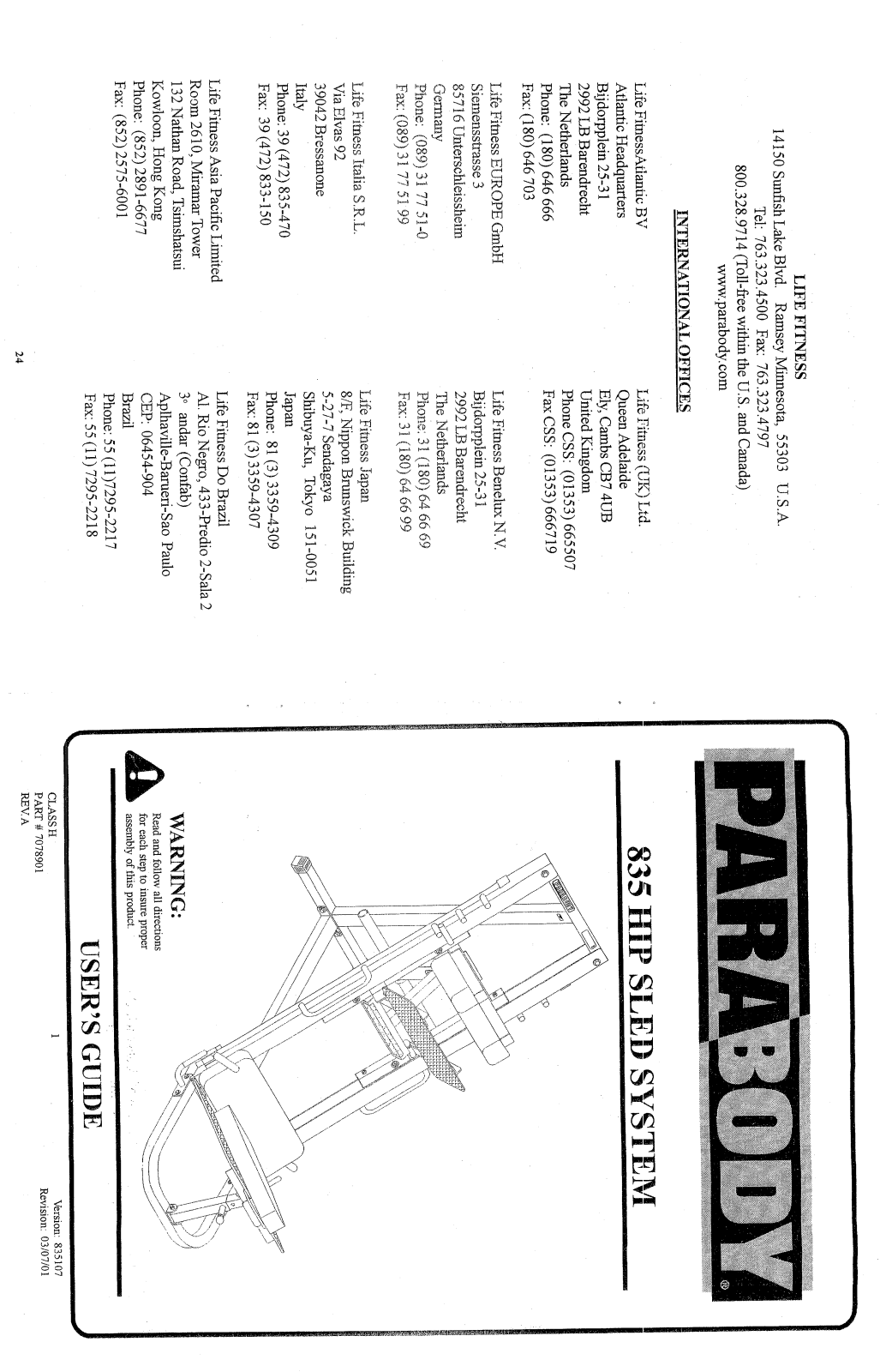 Life Fitness Parabody 835 User Manual