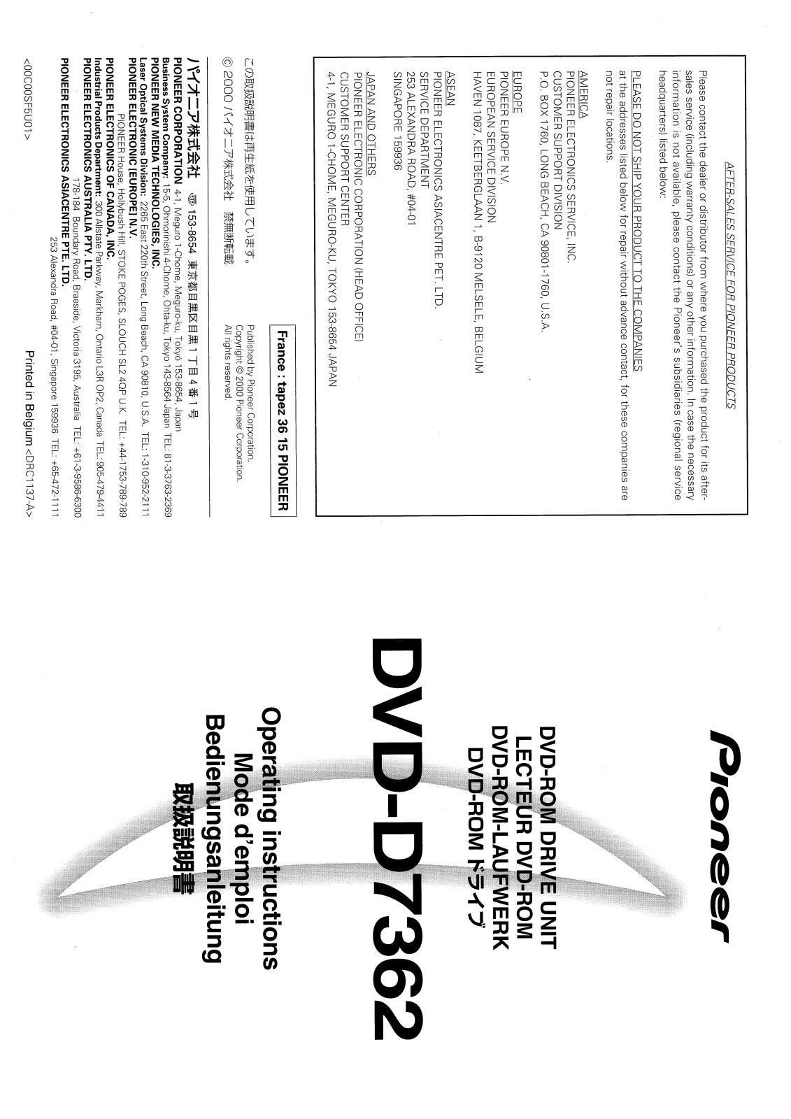 PIONEER DVD-D7362 User Manual