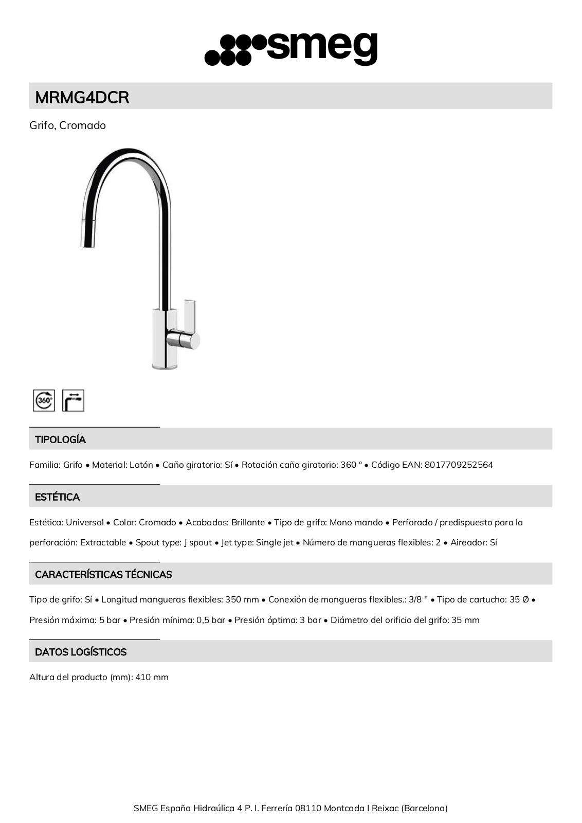 Smeg MRMG4DCR Product Information Sheet