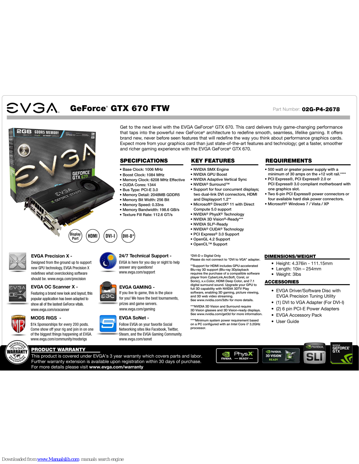 EVGA GeForce GTX 670 FTW Specification - ManualMachine.com