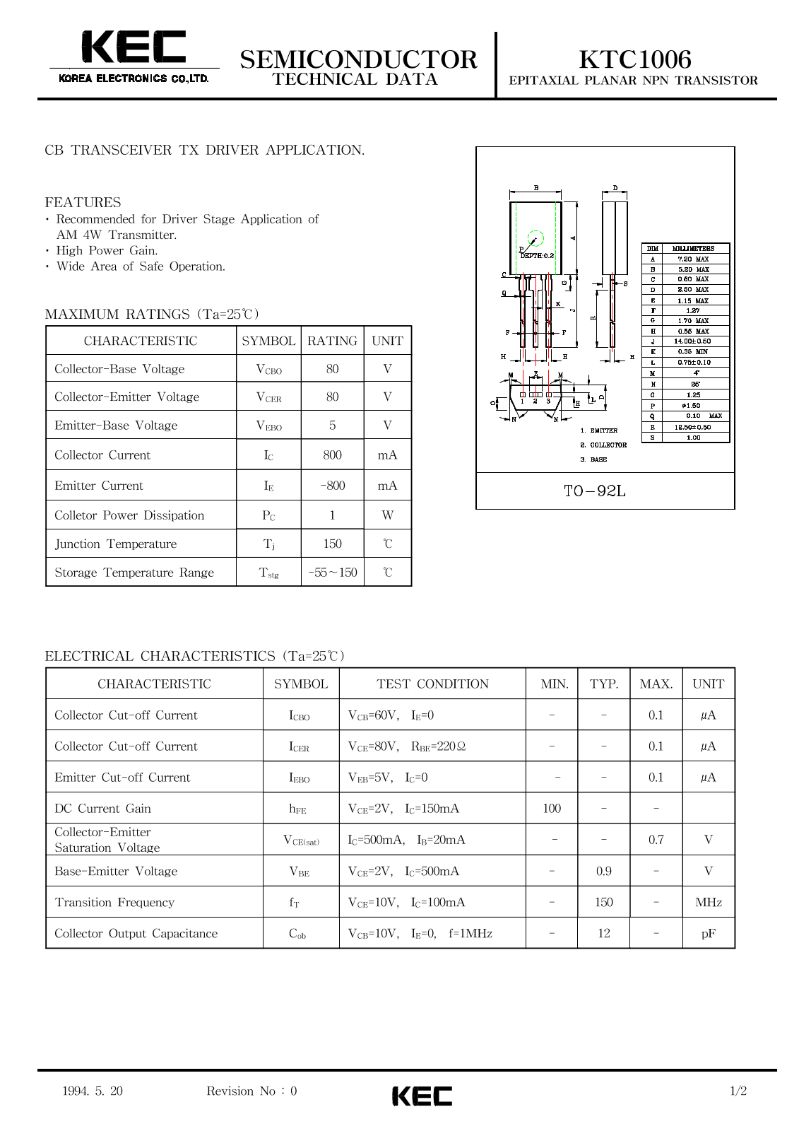 KEC KTC1006 Datasheet