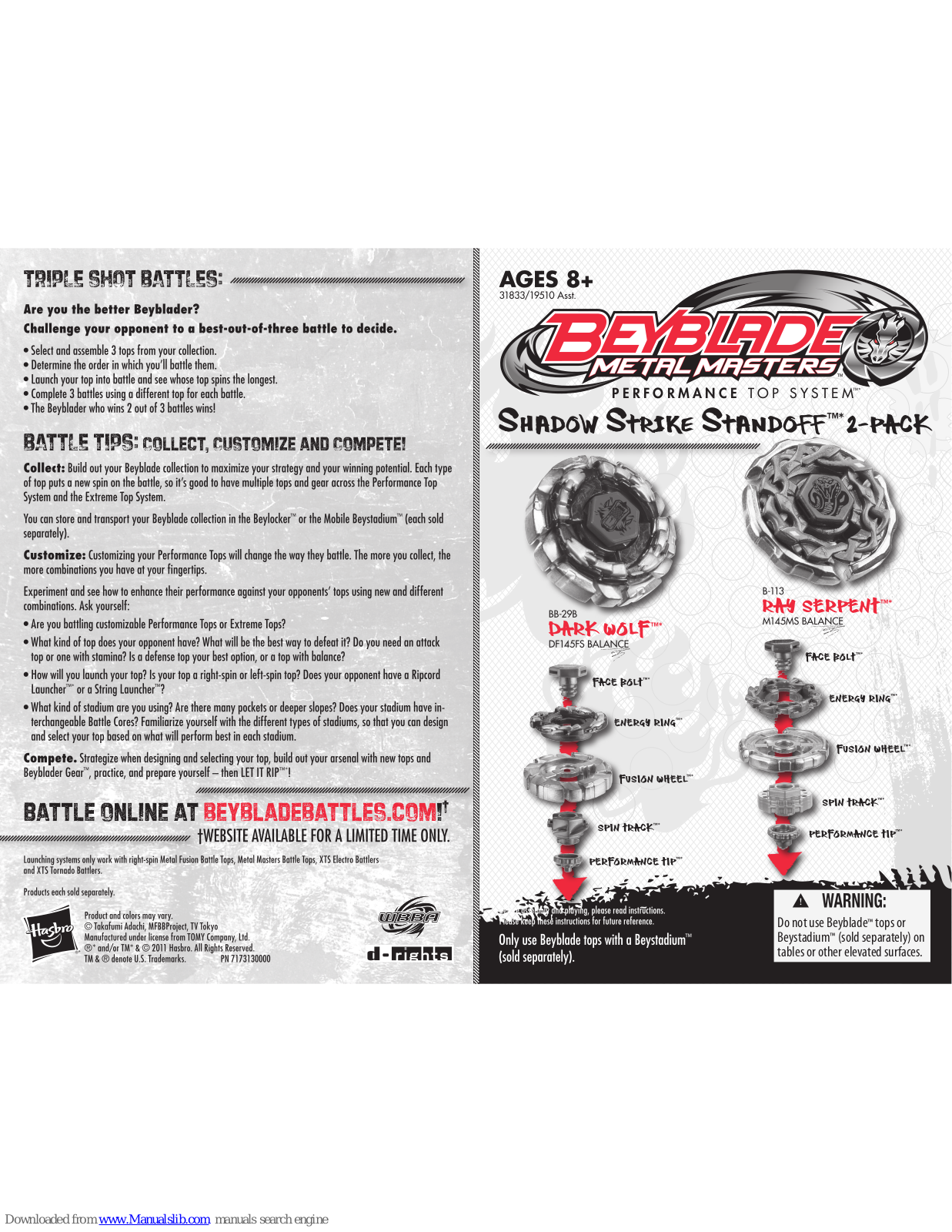 Beyblade Dark Wolf BB-29B, Solid Iron Showdown 2-Pack, Ray Serpent B-113 Instructions Manual - ManualMachine.com