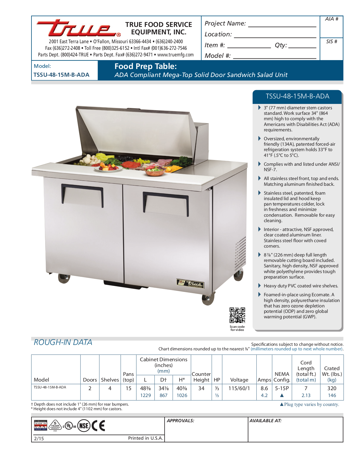 True TSSU-48-15M-B-ADA User Manual