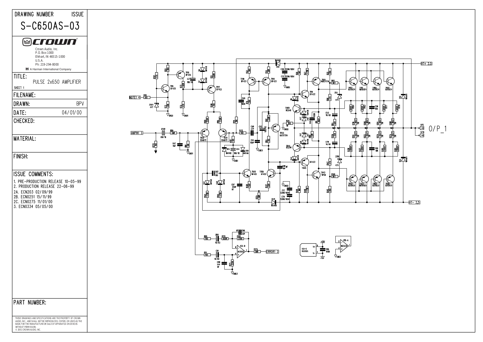 Crown Pulse 2-X-650, SC-650-AS Schematic