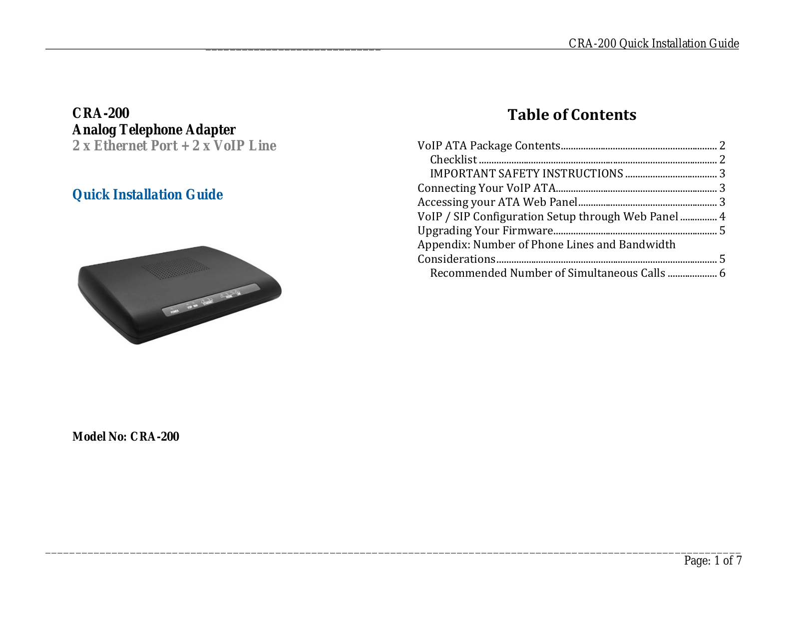 Analog Devices CRA-200 User Manual