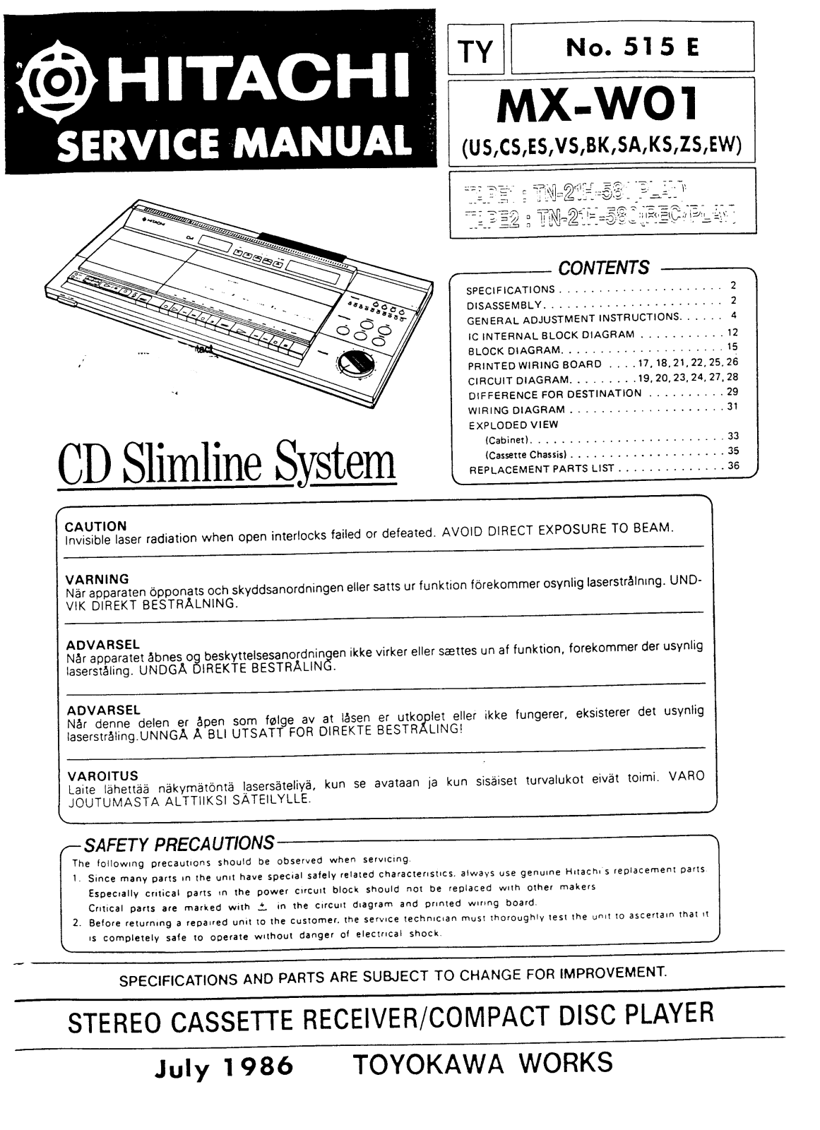 Hitachi MXW-01 Service Manual