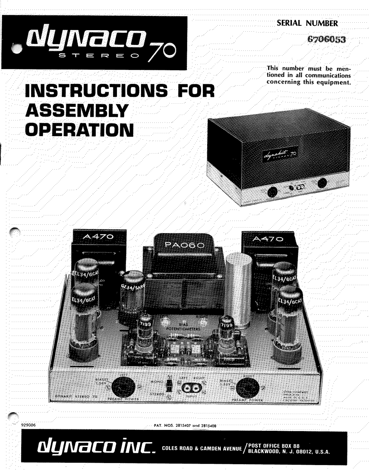 Dynaco ST-70 Owners manual