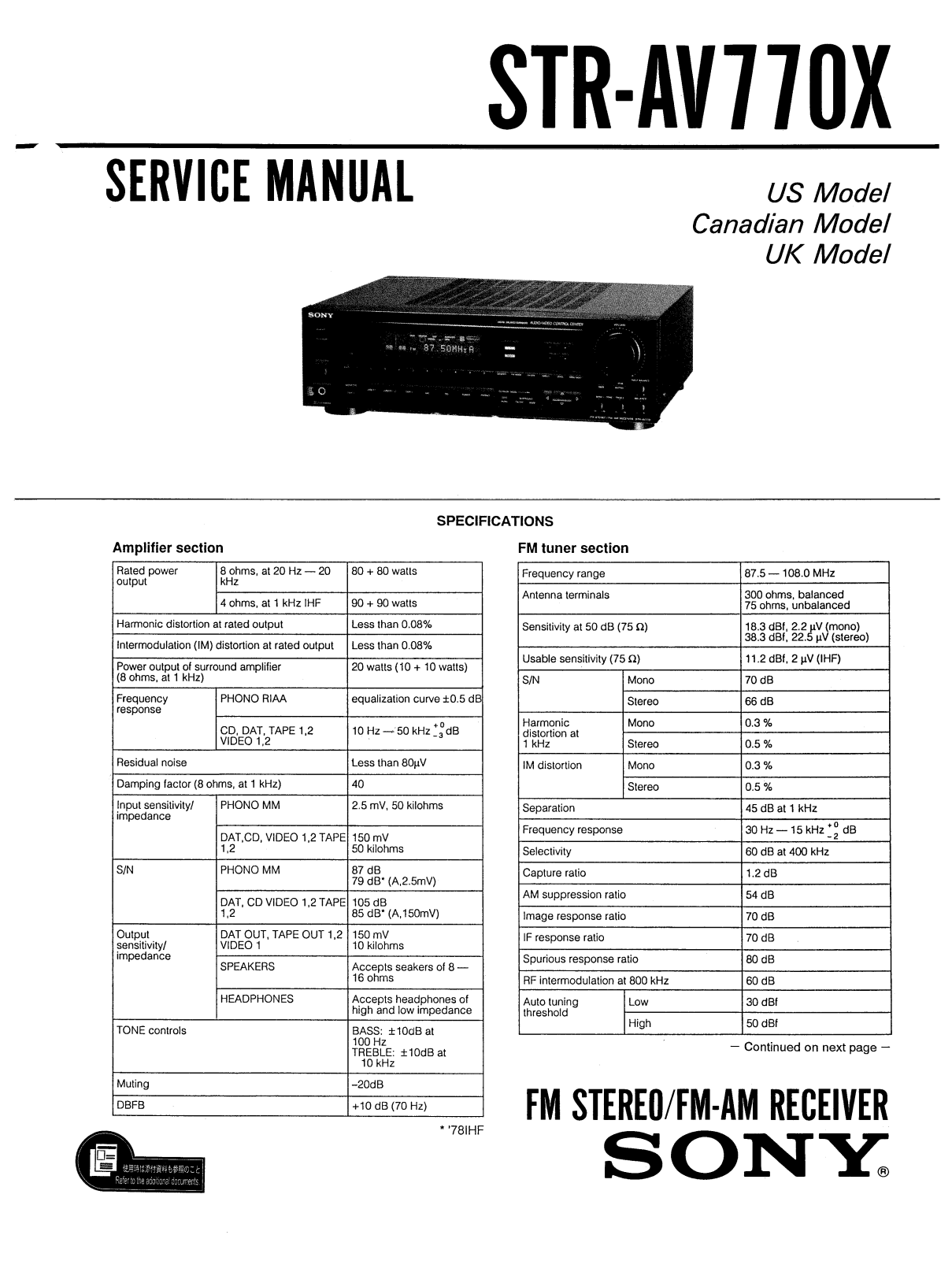 Sony STRAV-770-X Service manual