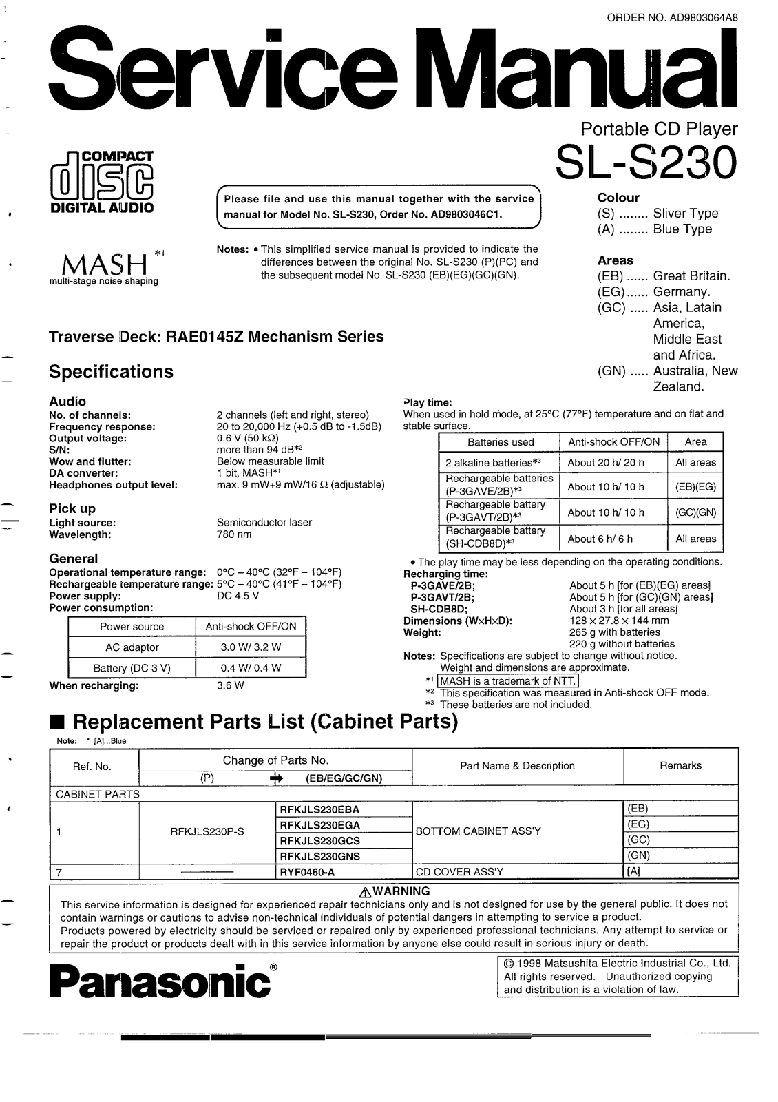 Technics SLS-230 Service manual