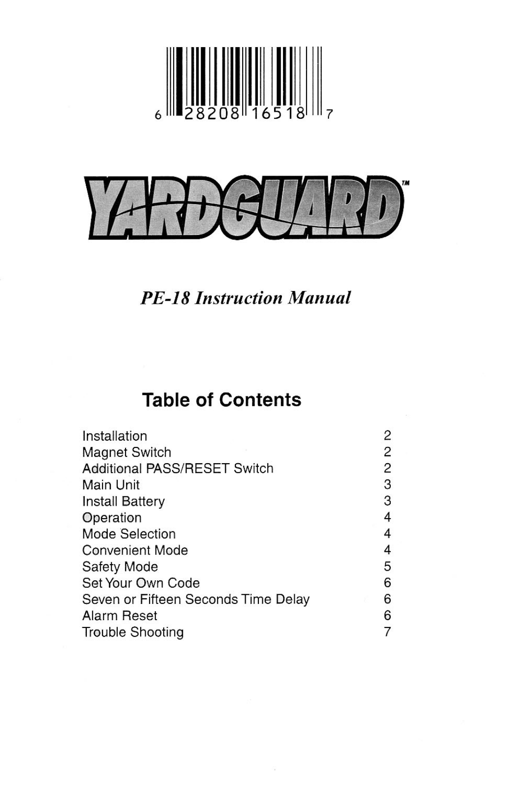 YARDGUARD PE-18 User Manual