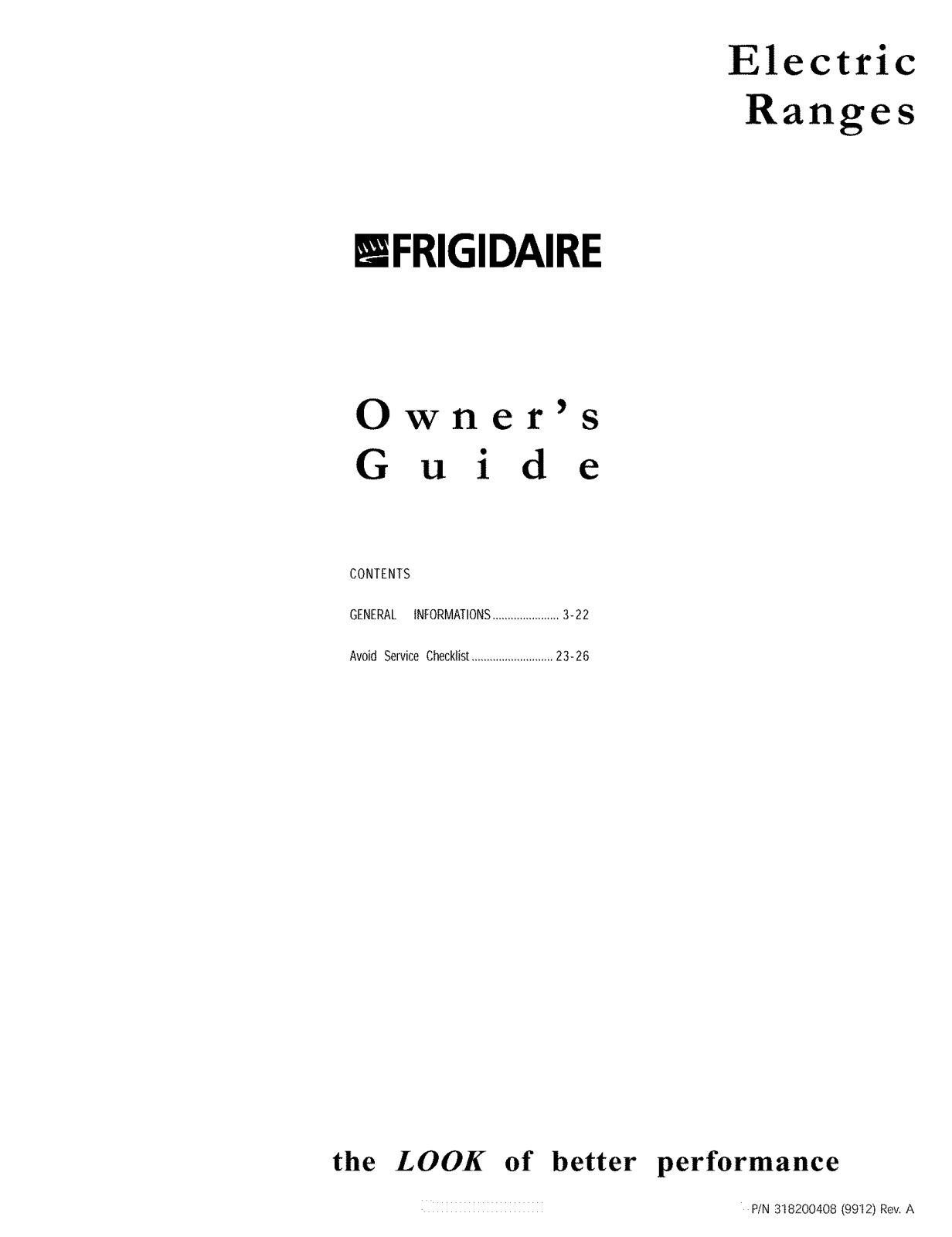 Frigidaire FEFB68CSA, FEFB68CQA Owner’s Manual