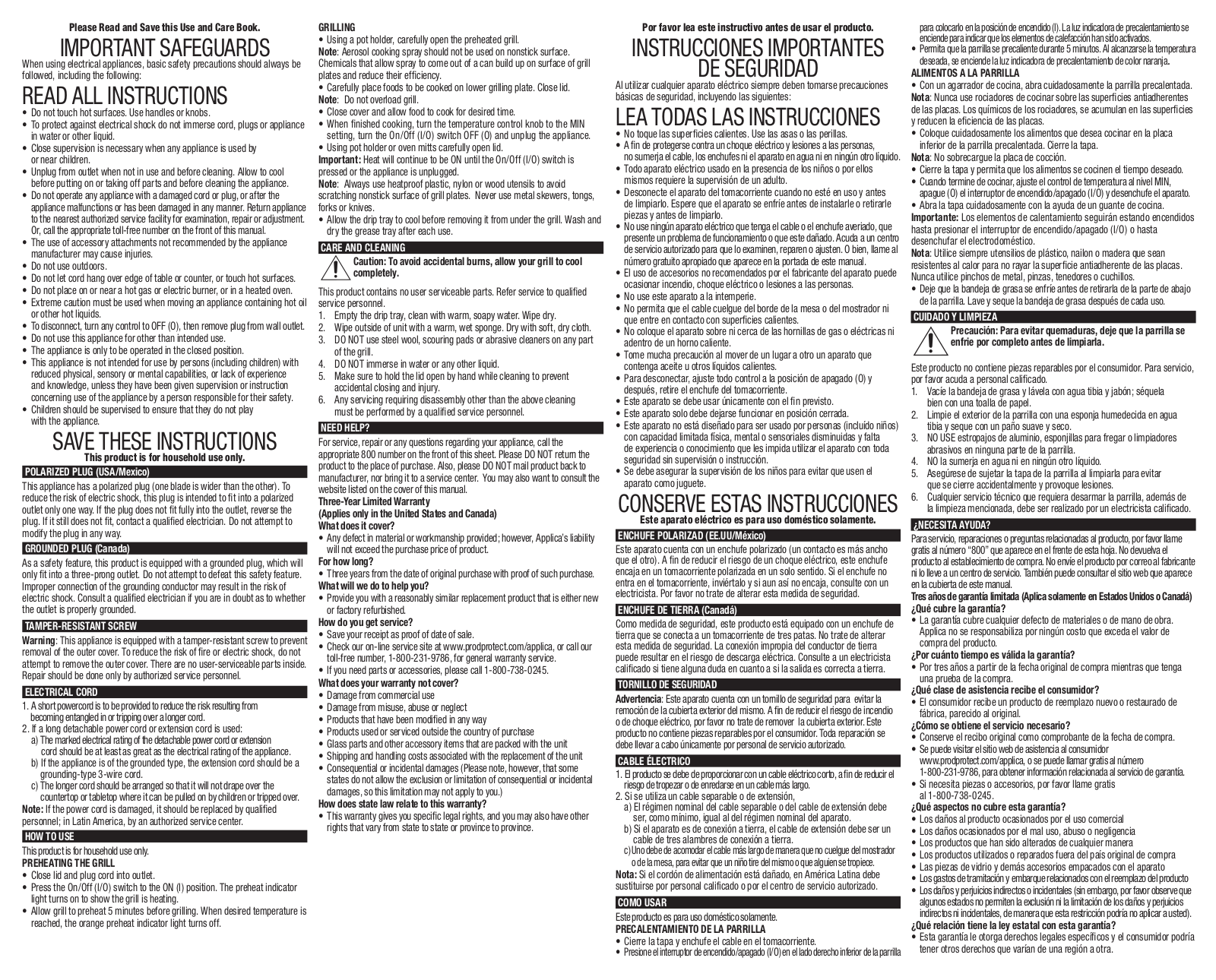 George Foreman GR0080 User Manual