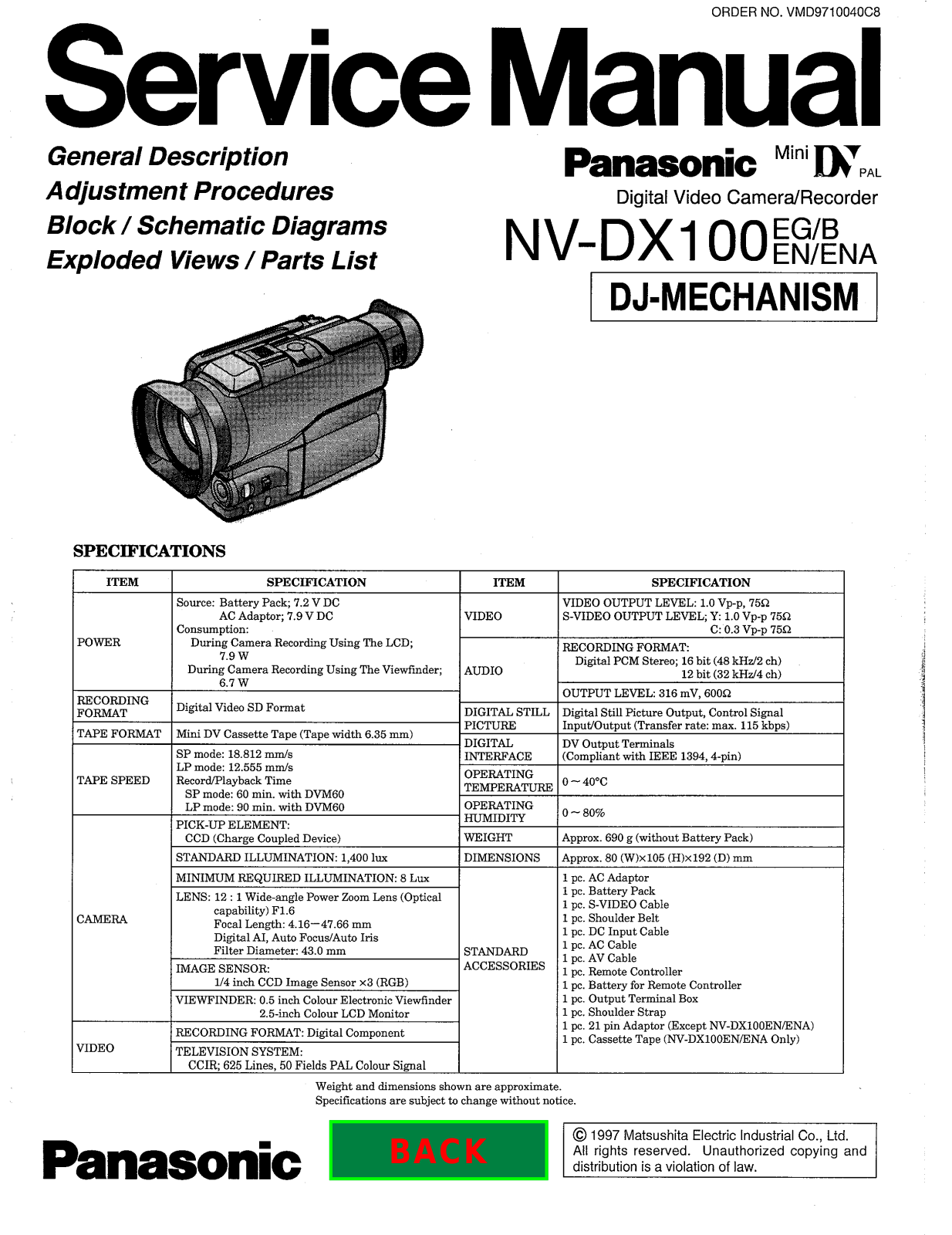 Panasonic NV-DX100 Service Manual