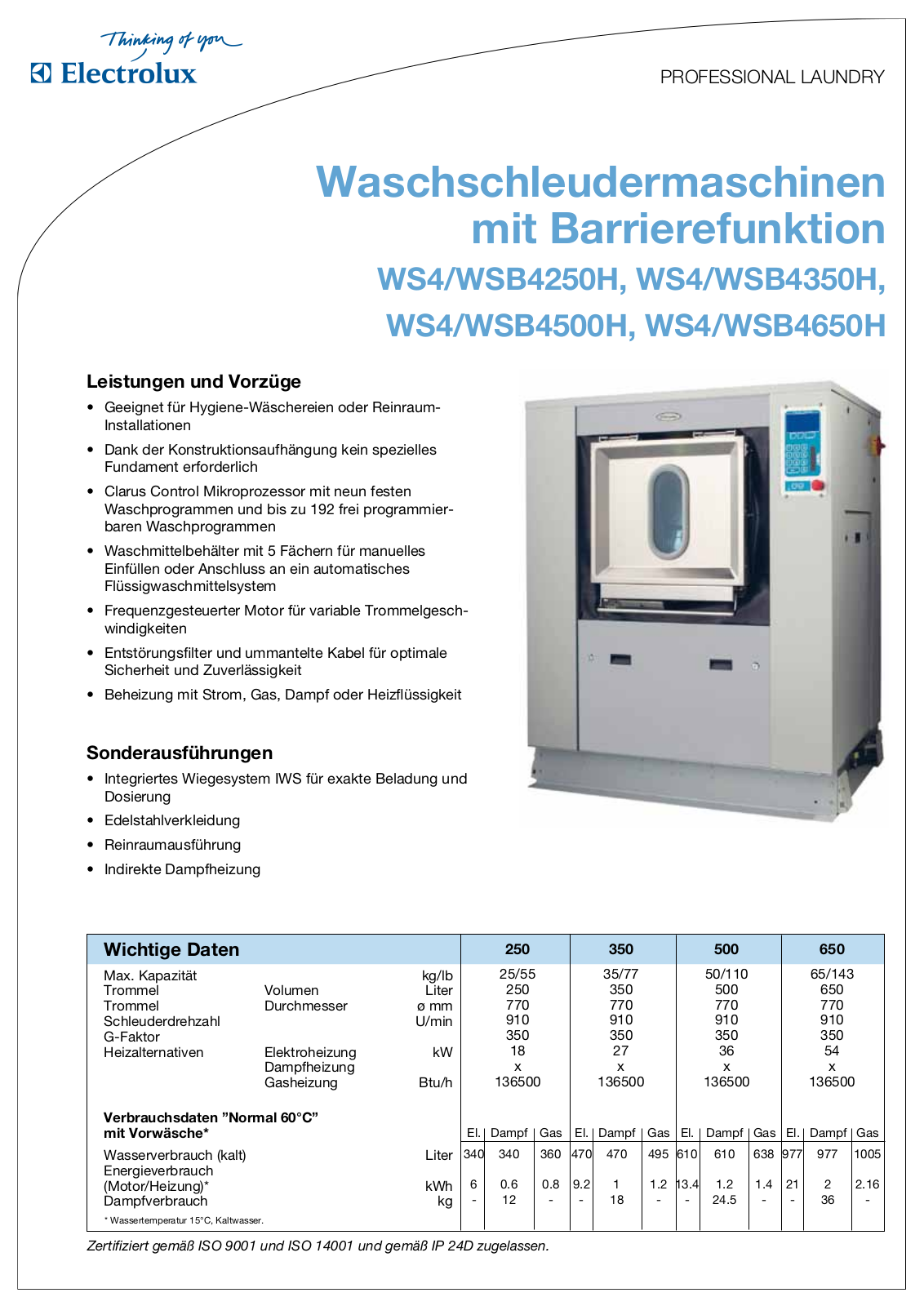 Electrolux WS4-WSB4650H, WS4-WSB4350H, WS4-WSB4250H, WS4-WSB4500H DATASHEET