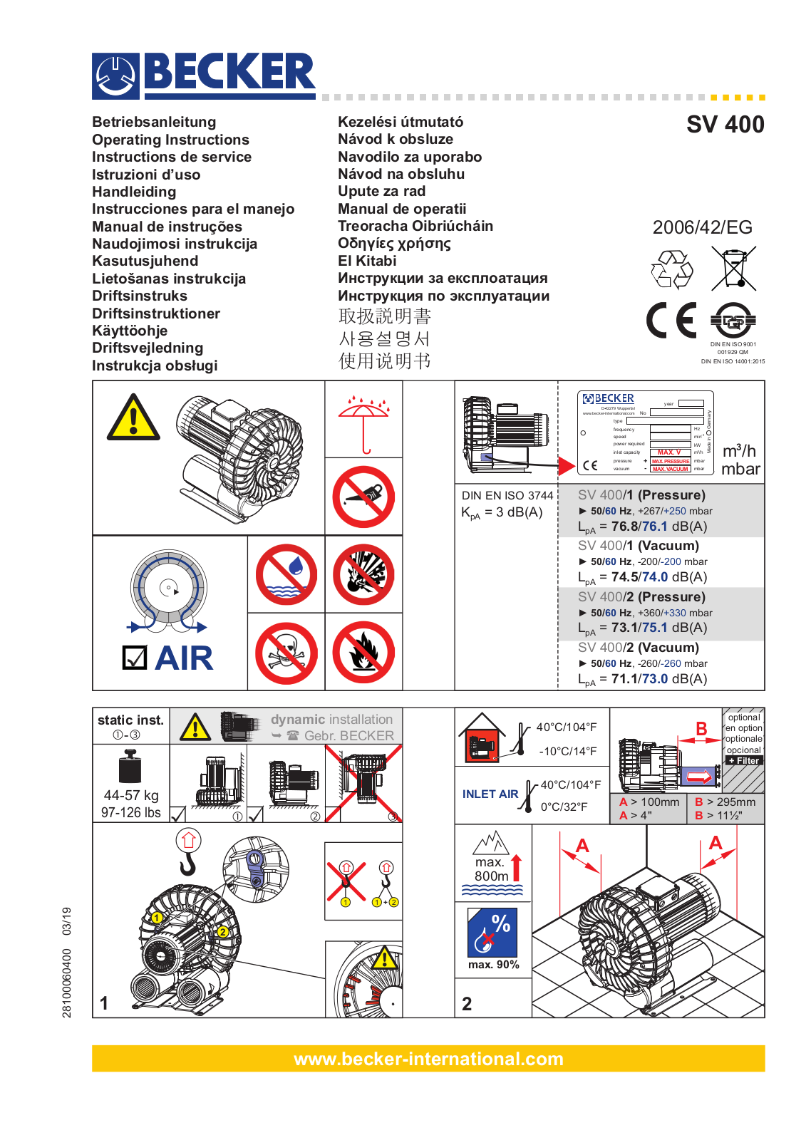 Becker SV 400 Operating Instructions Manual