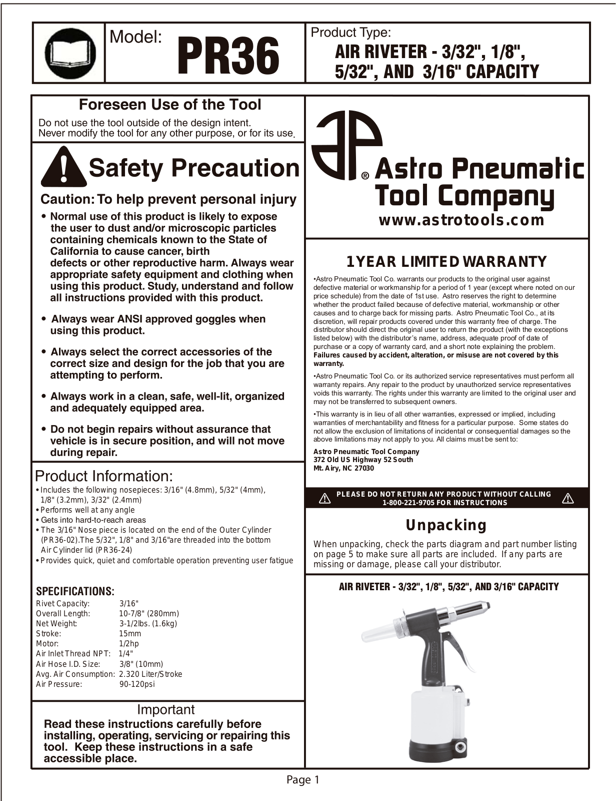Astro PR36 User Manual - ManualMachine.com