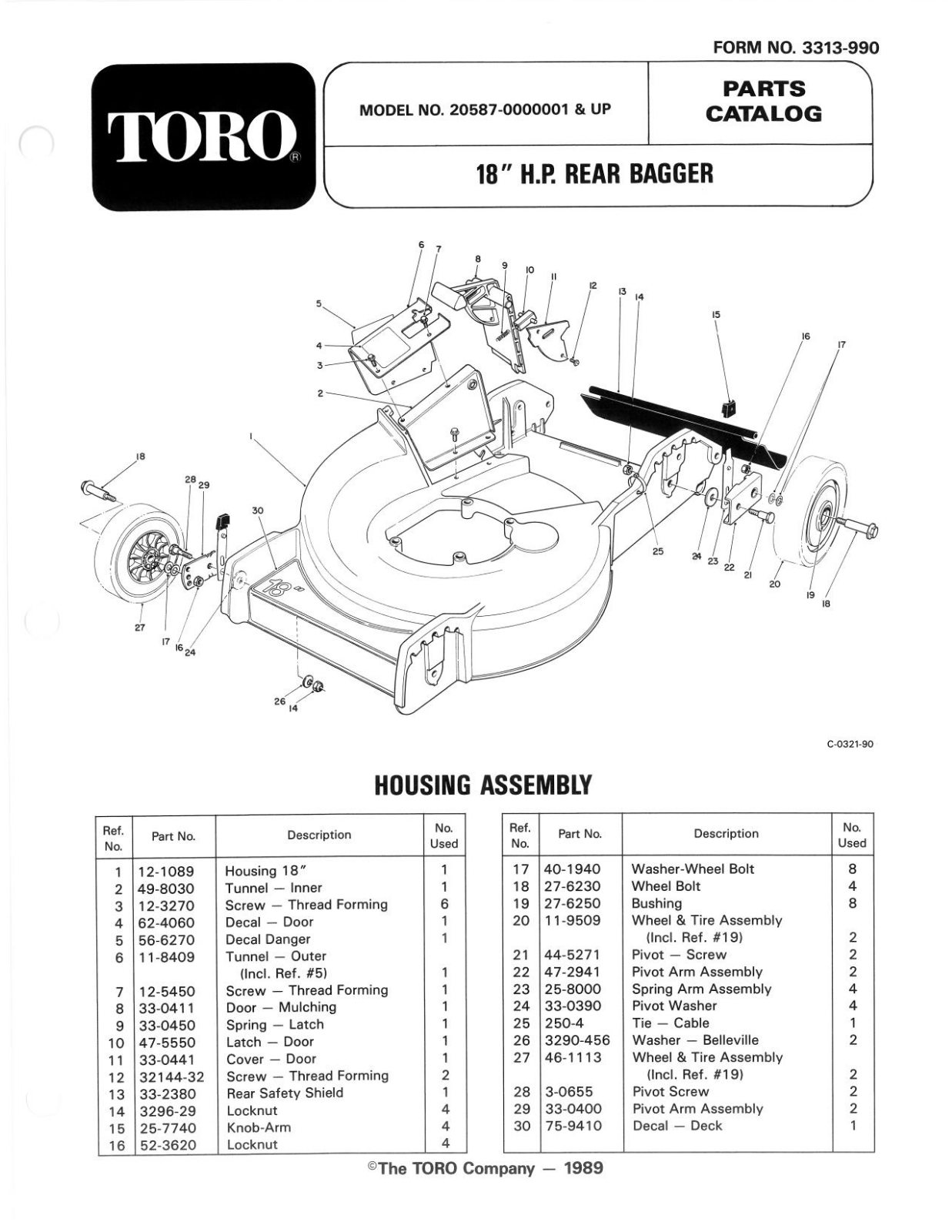 Toro 20587 Parts Catalogue