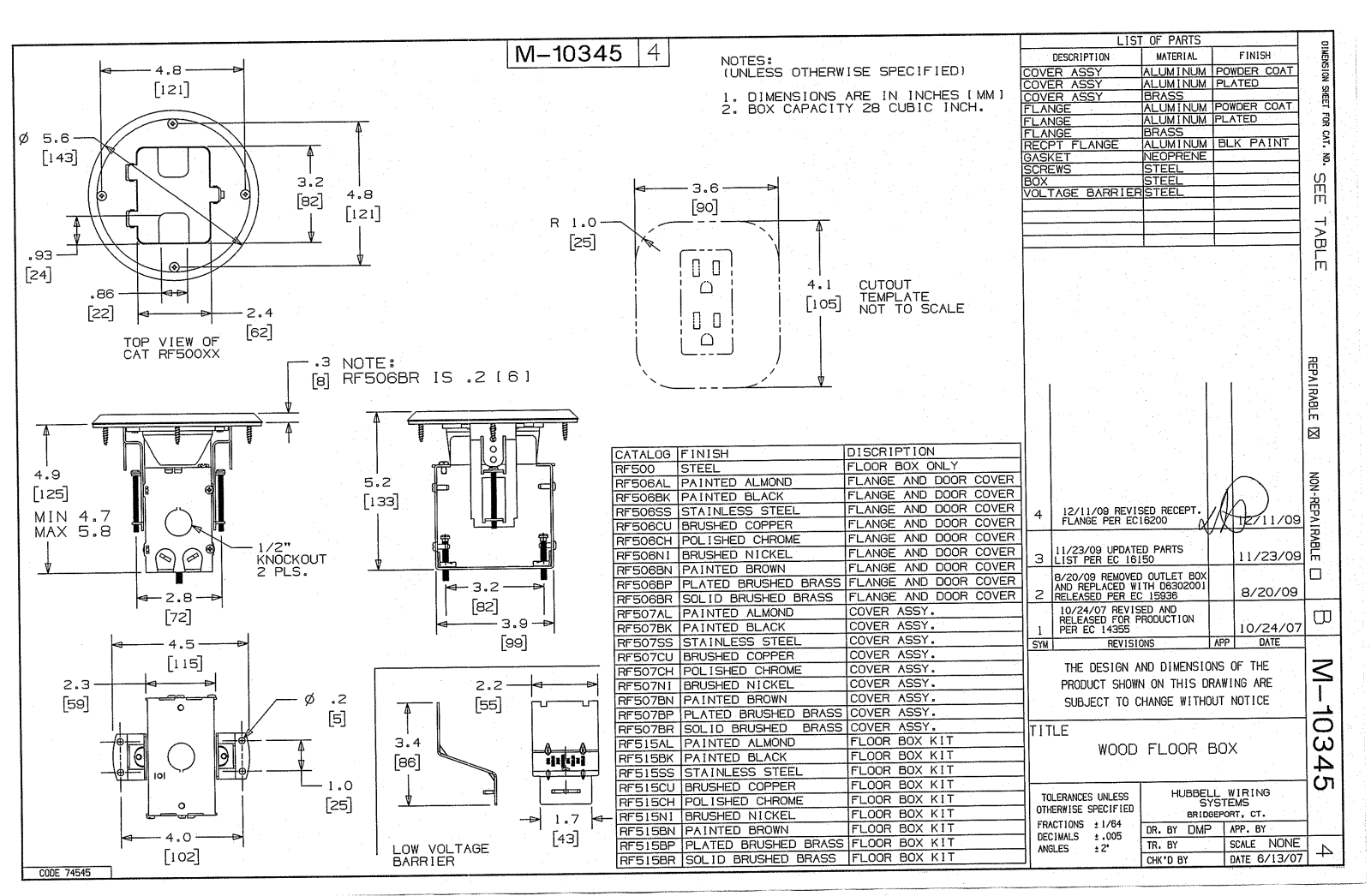 Hubbell RF515BK Reference Drawing