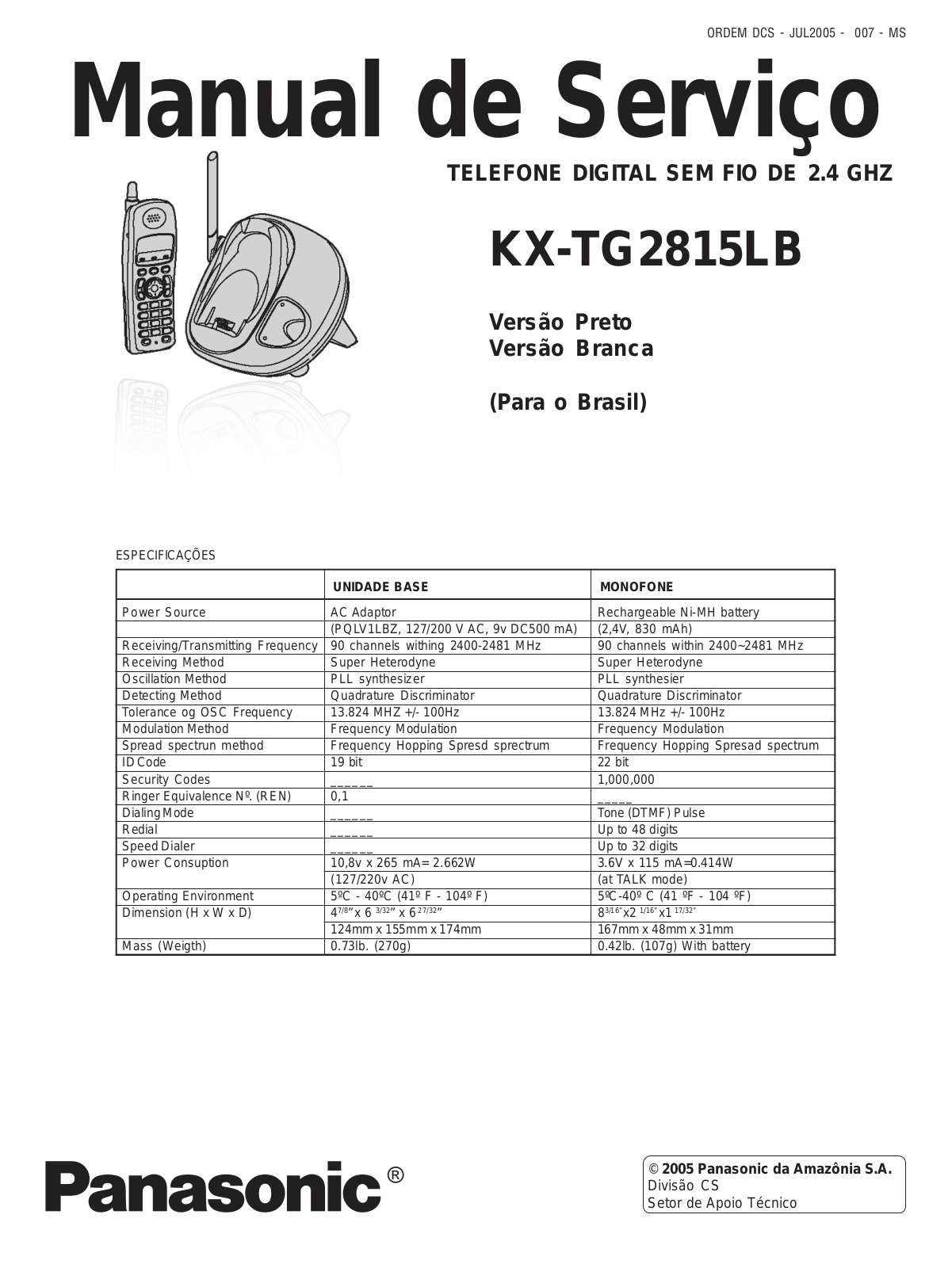 Panasonic KX-TG2815LB Service Manual