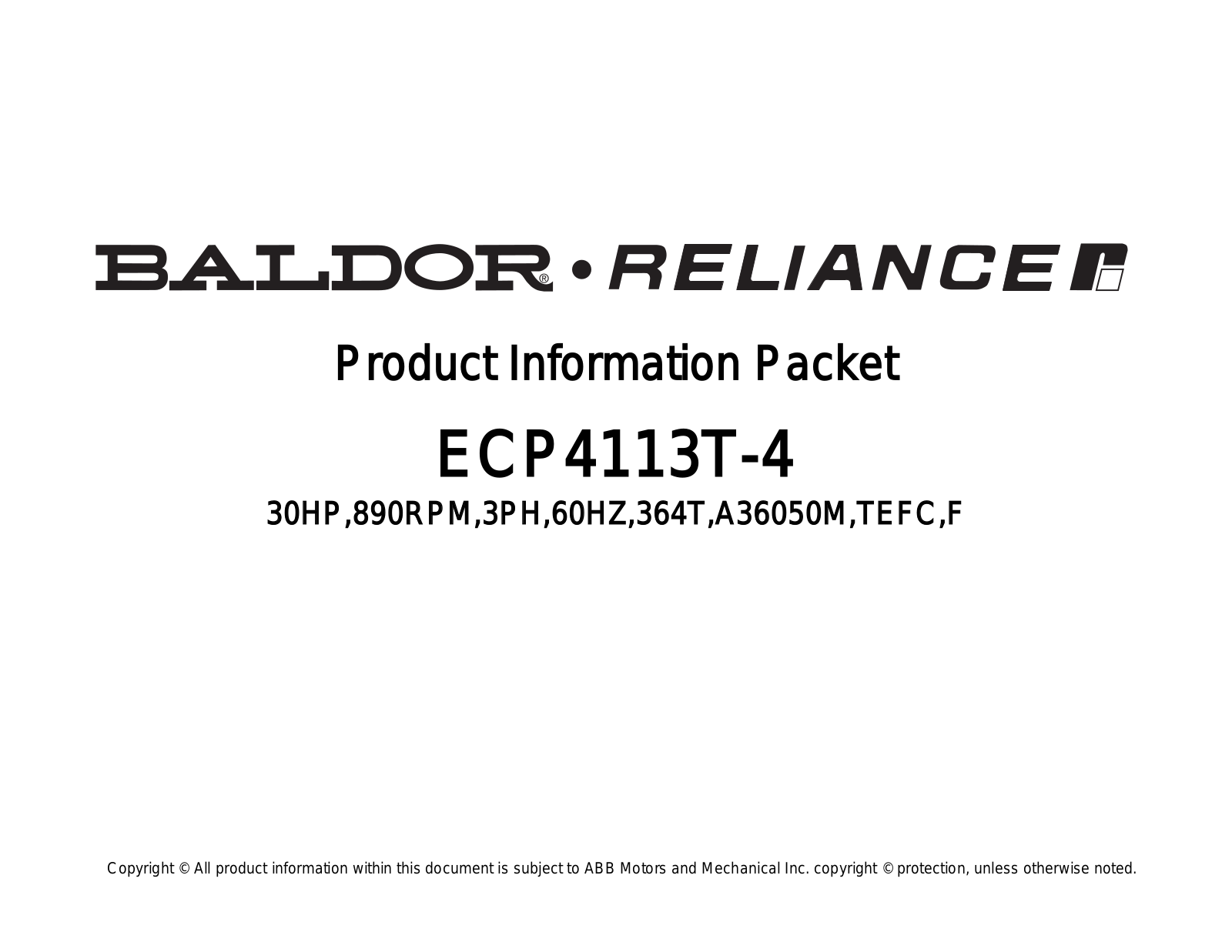 Baldor ECP4113T-4 Product Information Sheet