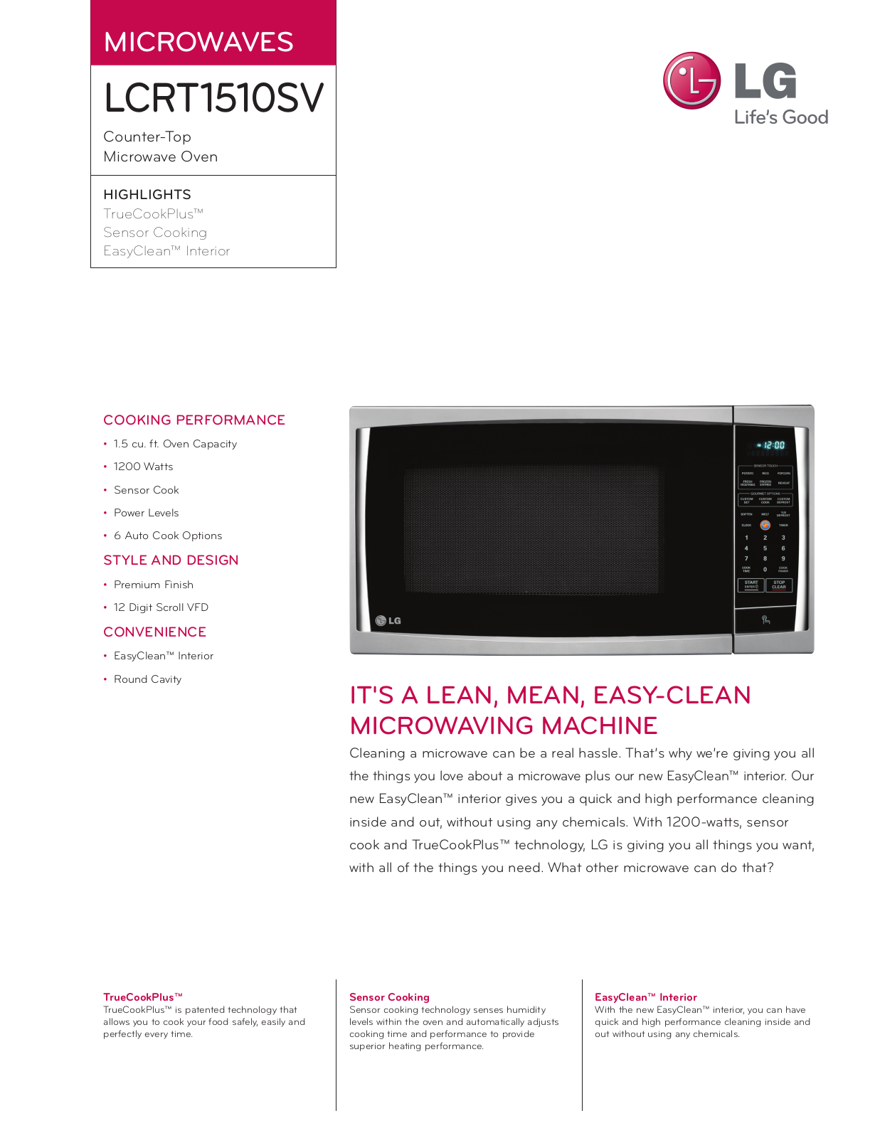 LG LCRT1510SV Specification