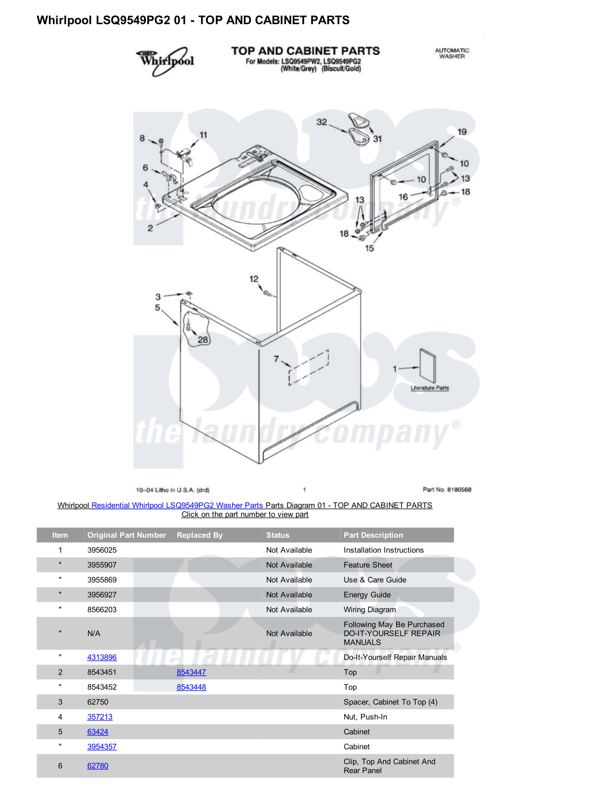 Whirlpool LSQ9549PG2 Parts Diagram