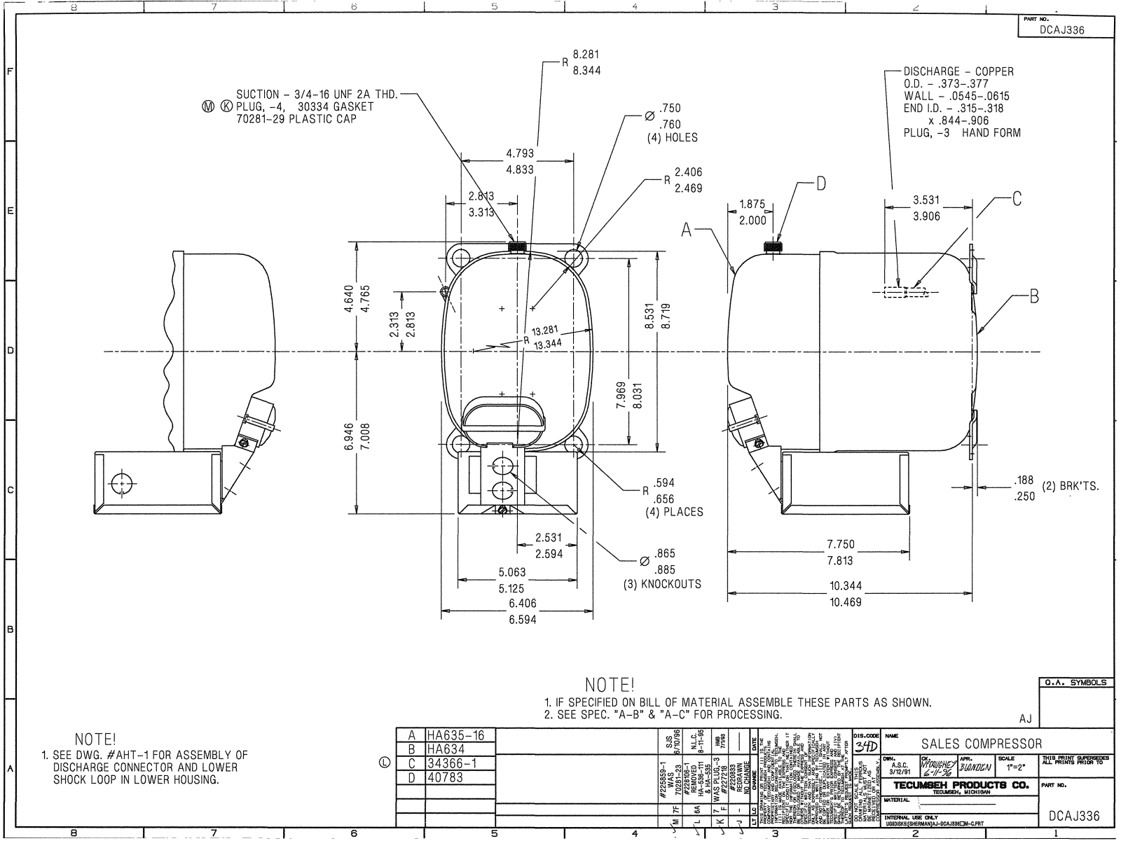 Tecumseh AJA2419YXA, AJA2419ZXA, AJA2419ZXC, AJA2425AXA, AJA2419ZXD Drawing Data