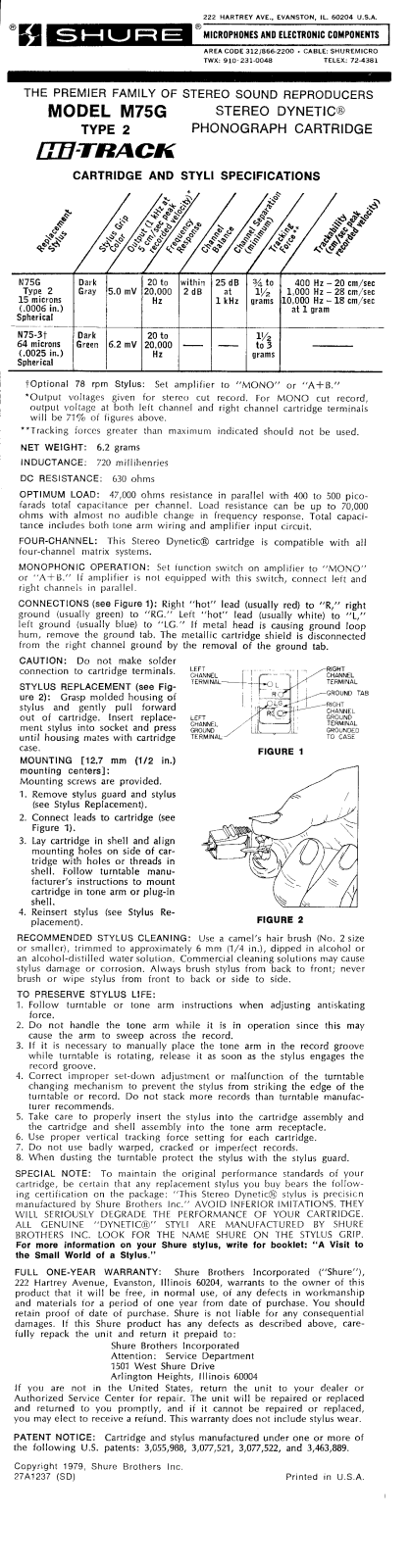 Shure M75G Type II User Guide - ManualMachine.com