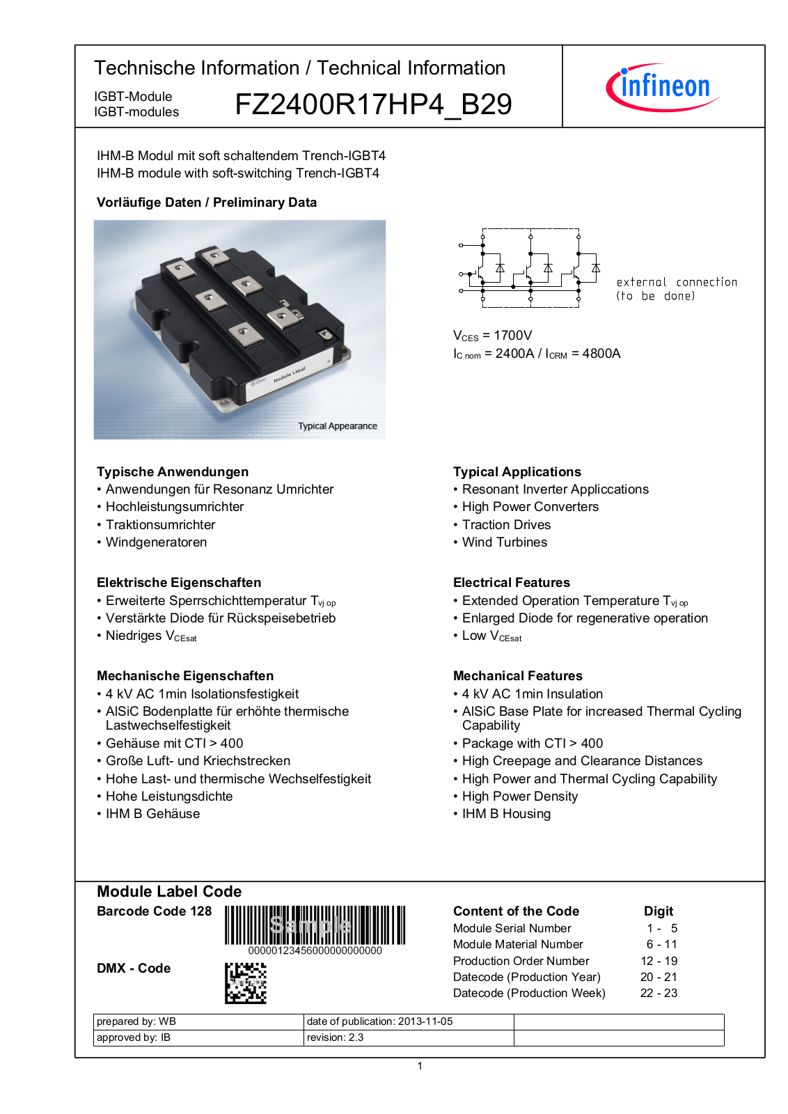 Infineon FZ2400R17HP4-B29 Data Sheet