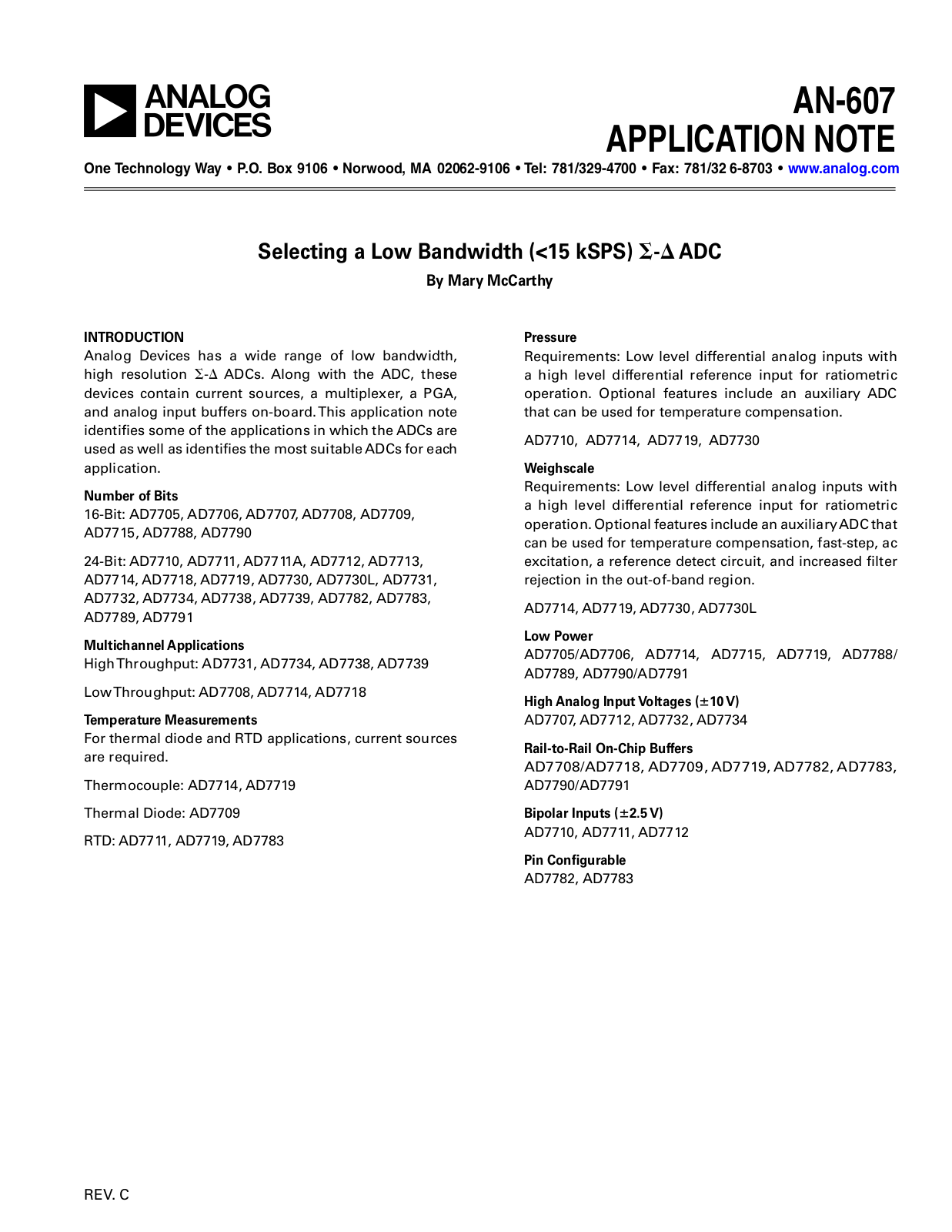 Analog Devices AN607-c Application Notes