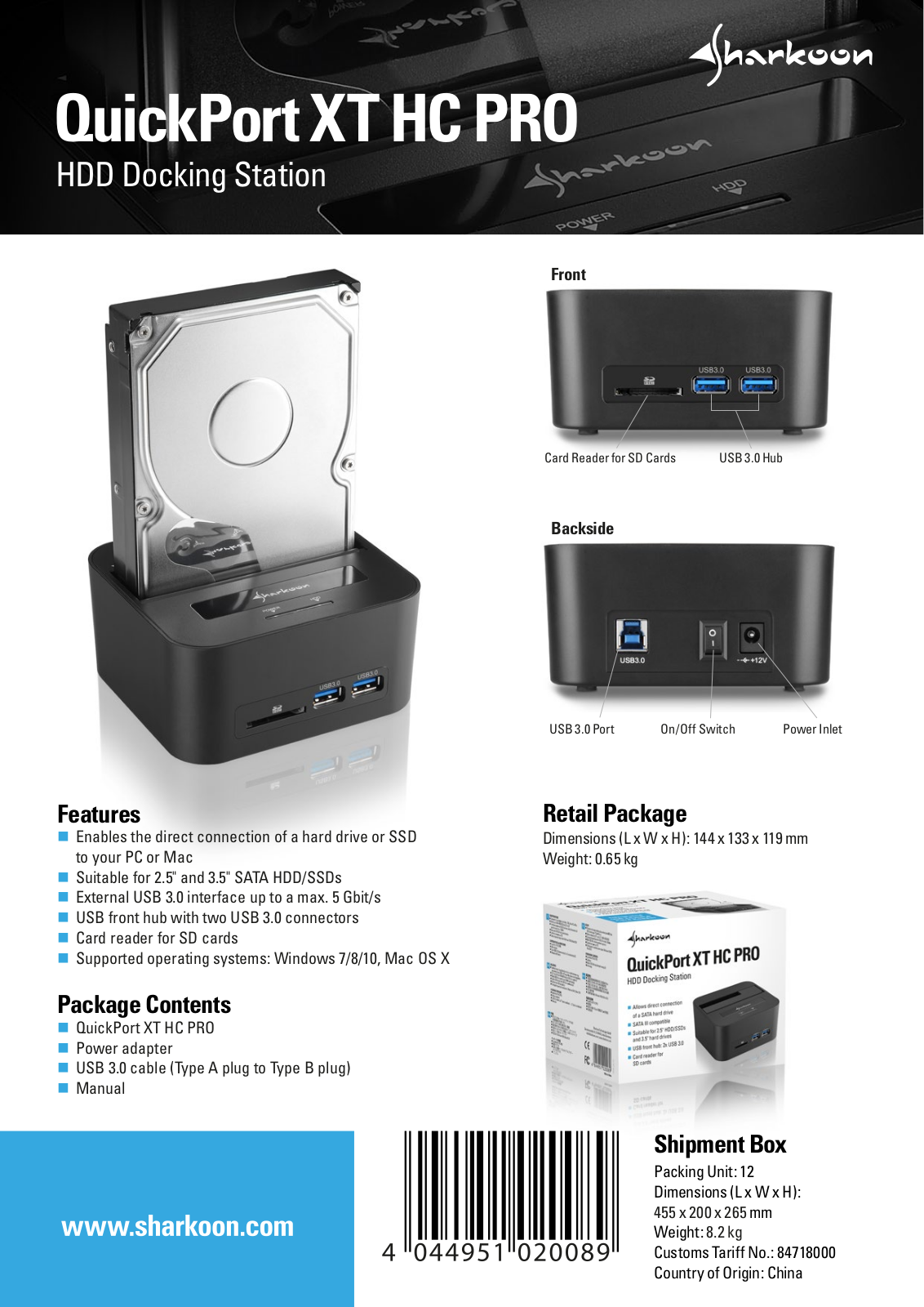 Sharkoon QuickPort XT HC PRO User Manual