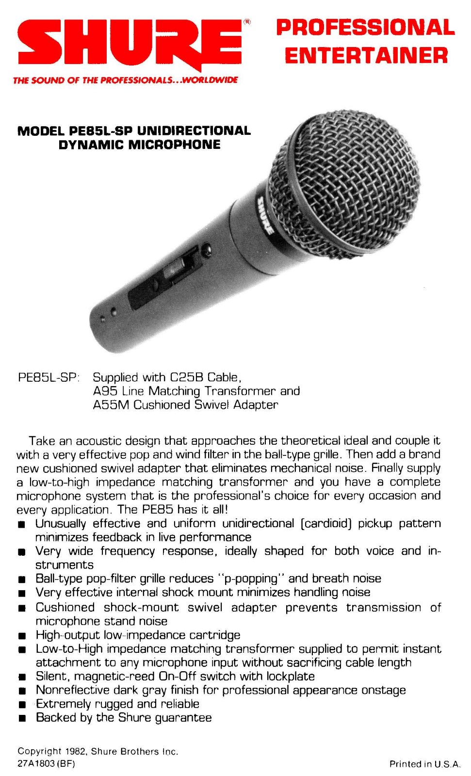 Shure PE85L-SP User Guide - ManualMachine.com