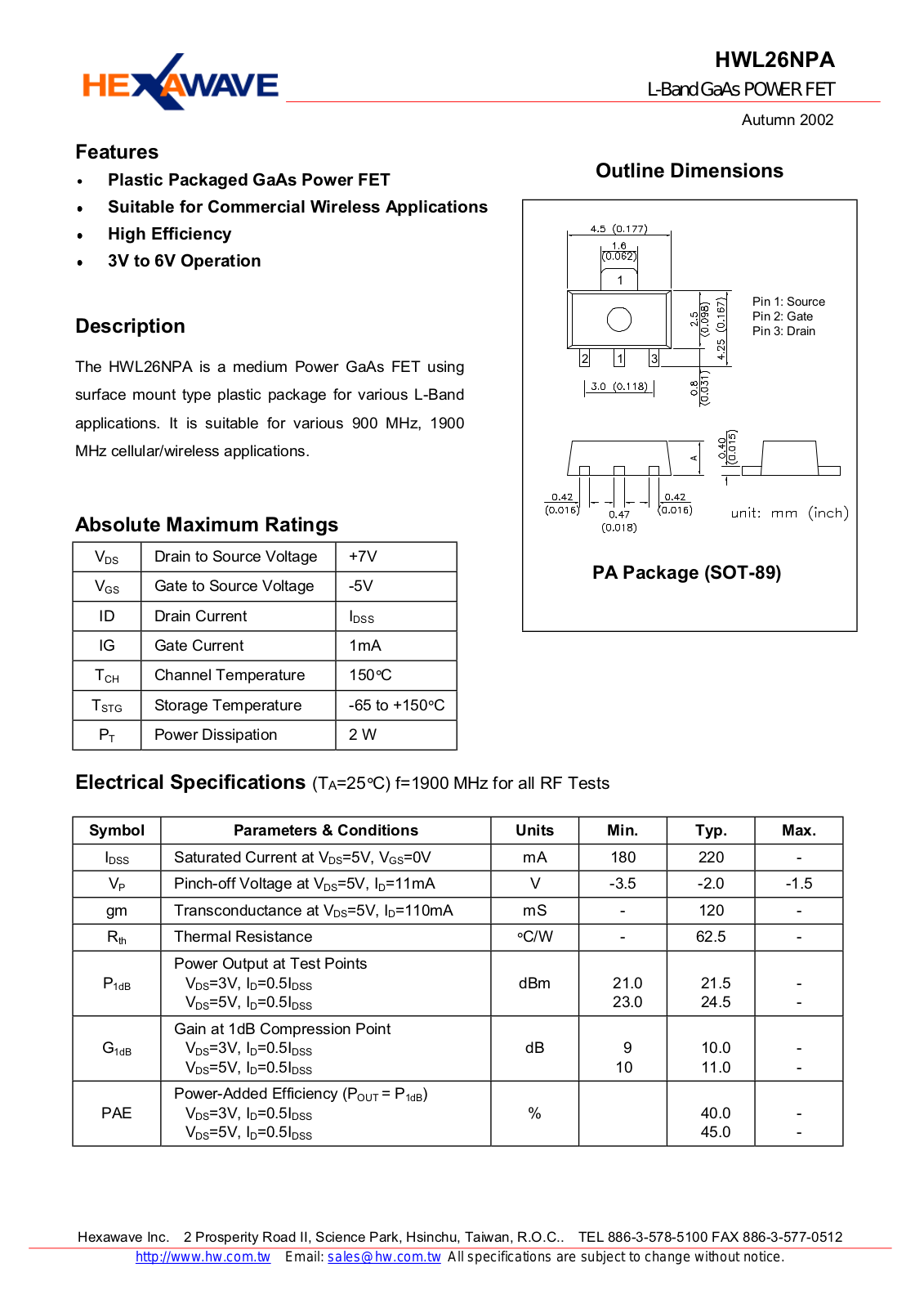 HWTW HWL26NPA Datasheet