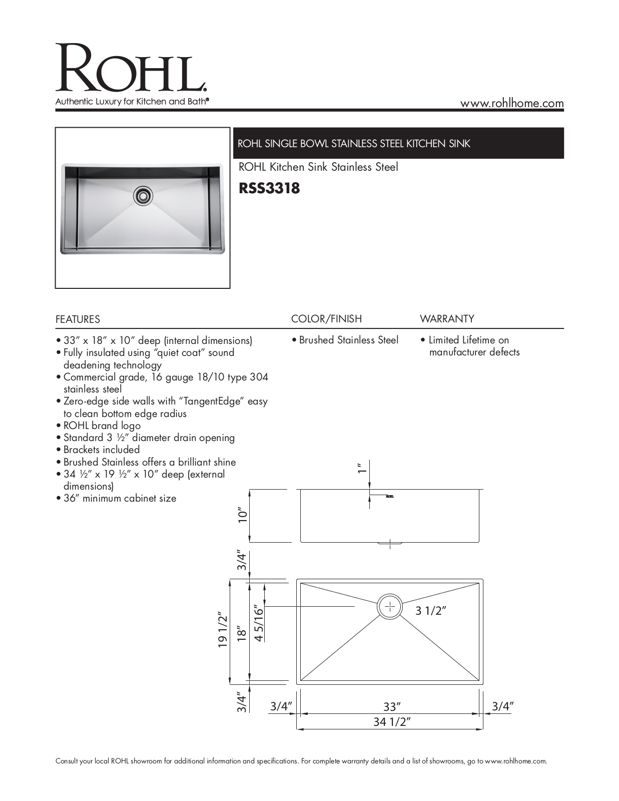Rohl RSS3318 Specifications - ManualMachine.com