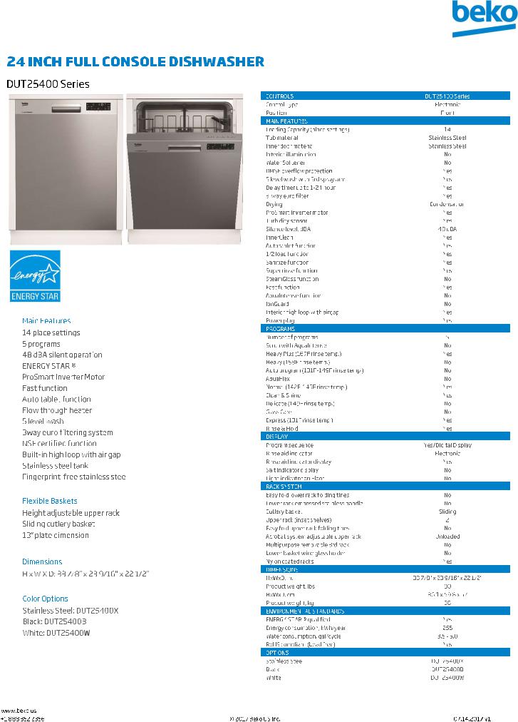 Beko DUT25400 Specification